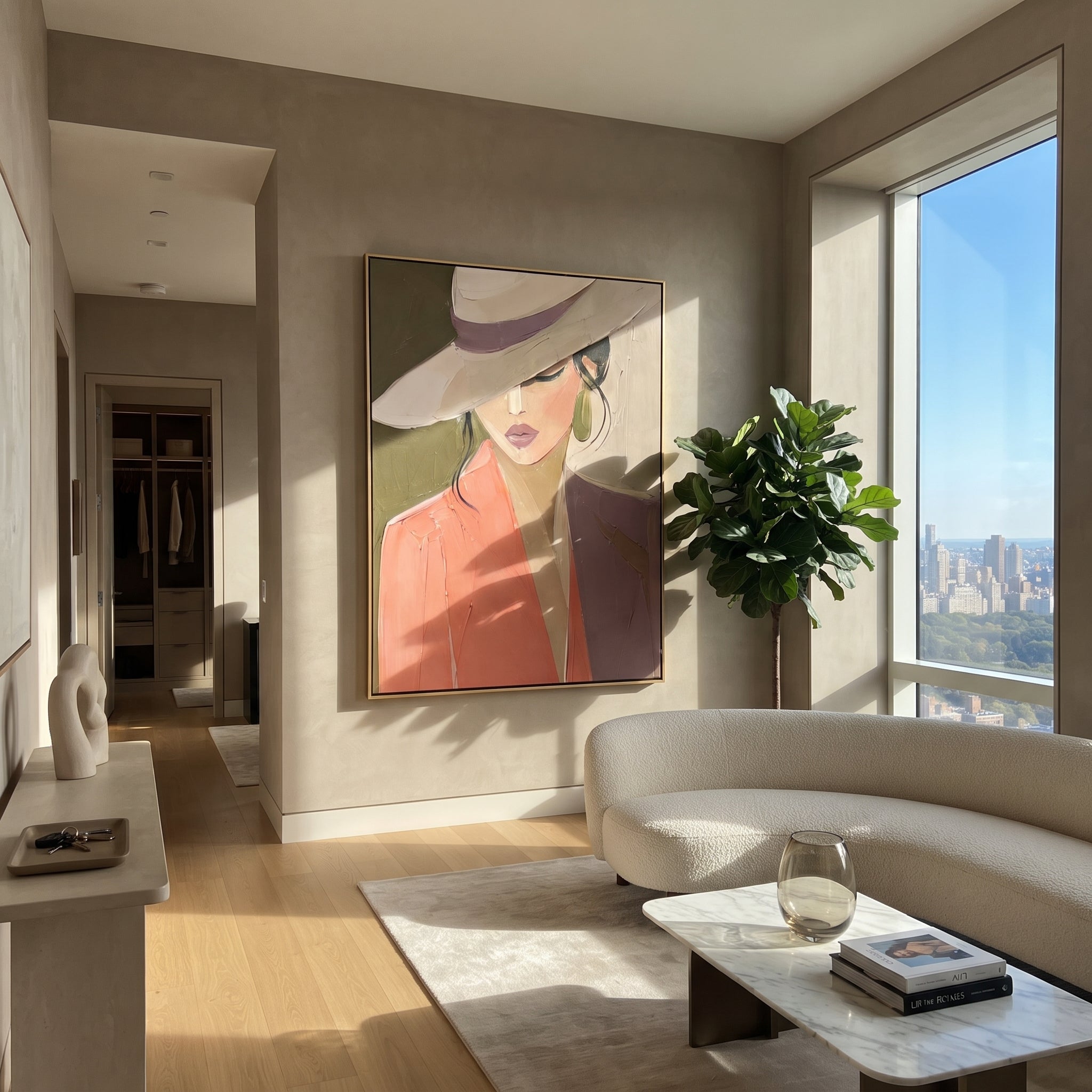 Wide Hat Meets Coral styled in a layered residential interior