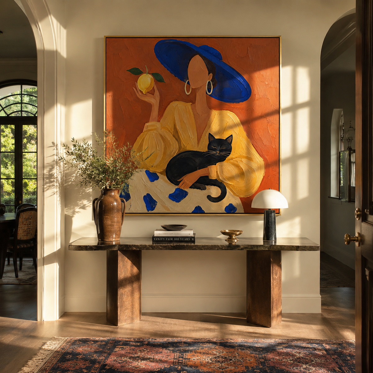 Blue Brim Keeps Secrets styled with neutral modern furnishings