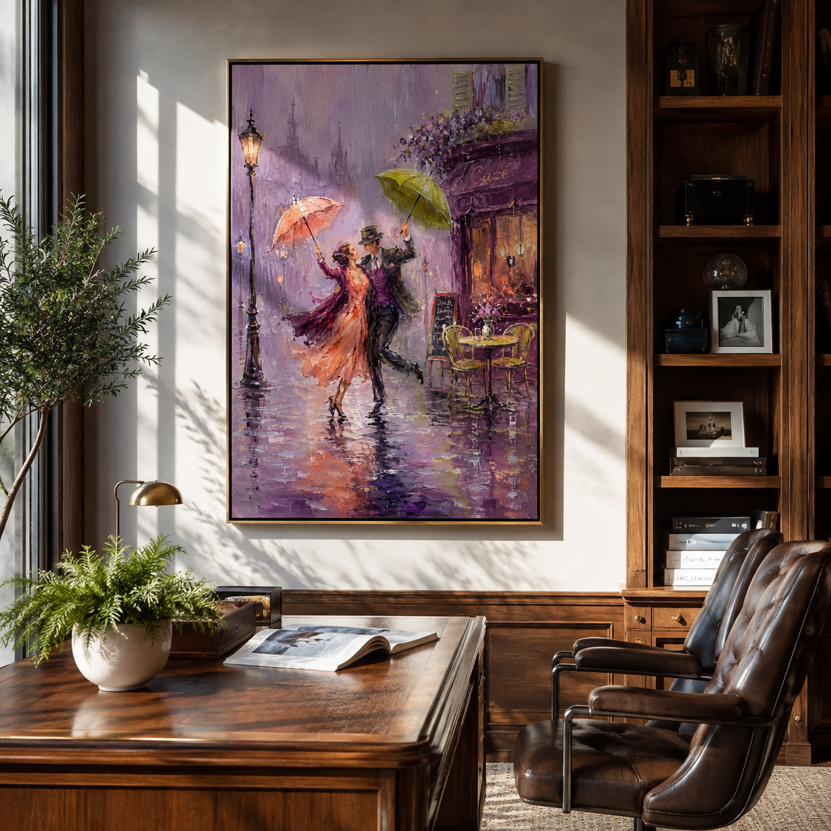 Two Umbrellas Share Violet displayed as a Retro Modern room focal point