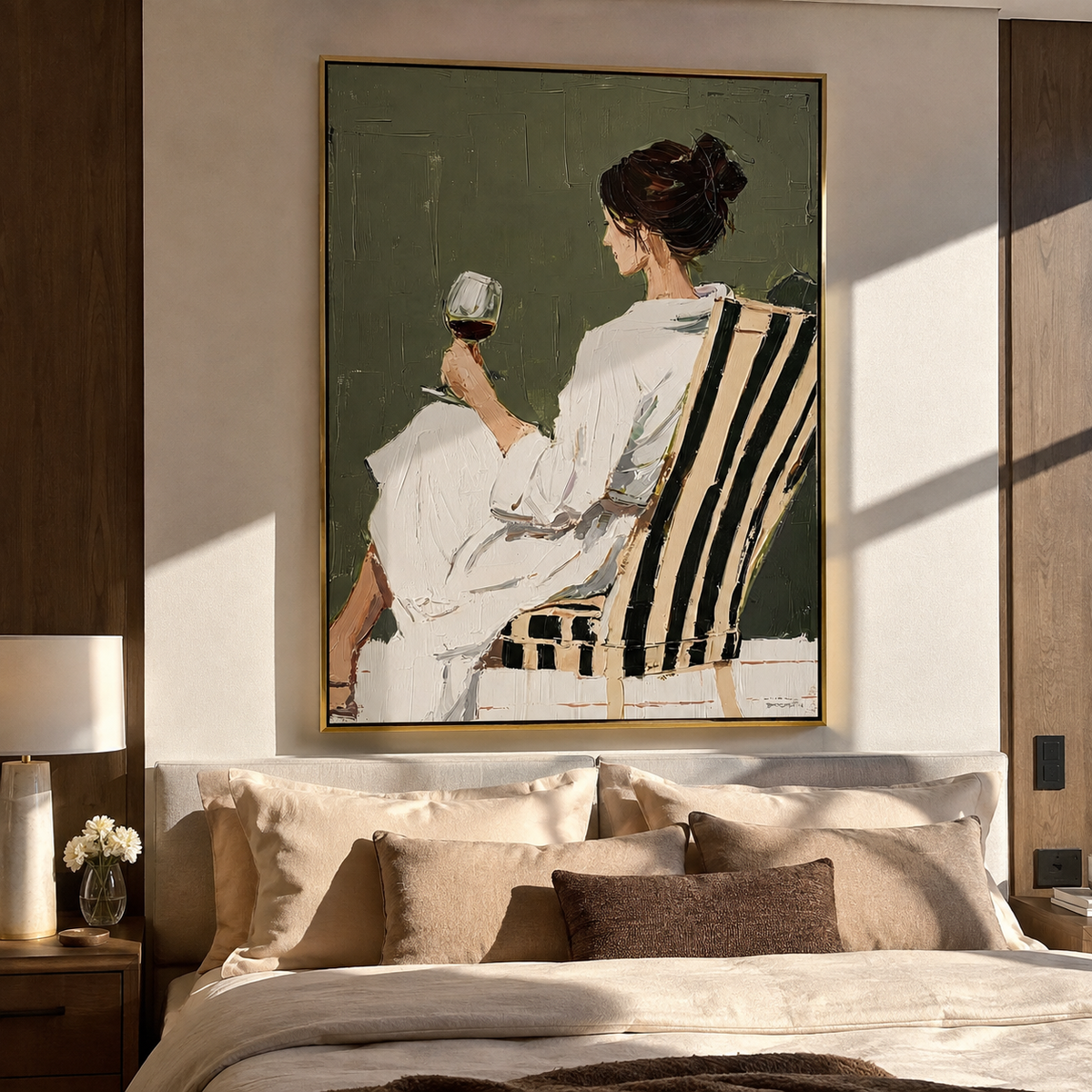 Glass Rests Above Stripes styled with neutral modern furnishings