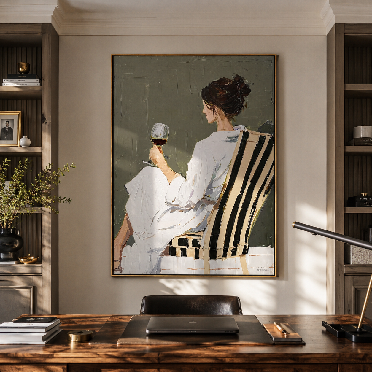 Glass Rests Above Stripes presented above a contemporary console