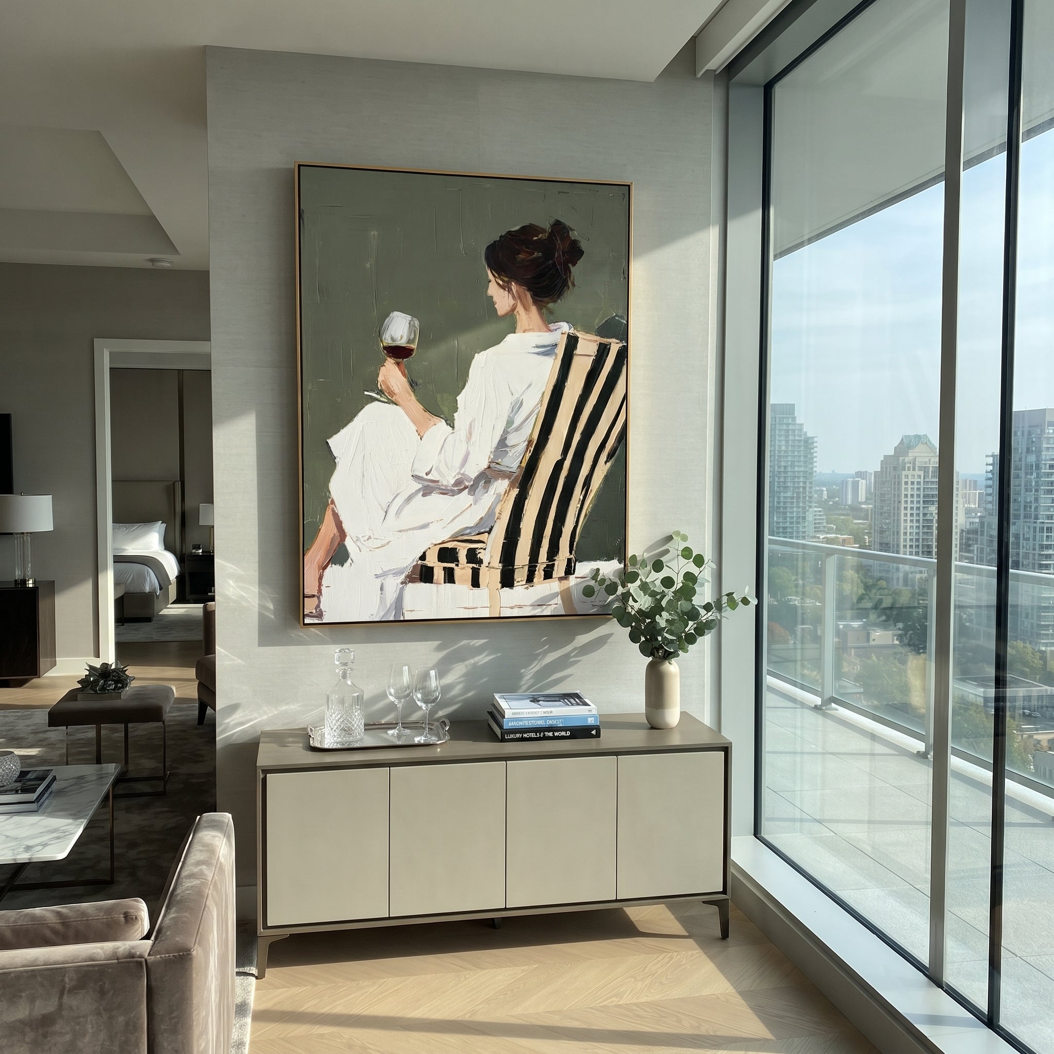Glass Rests Above Stripes styled in a layered residential interior