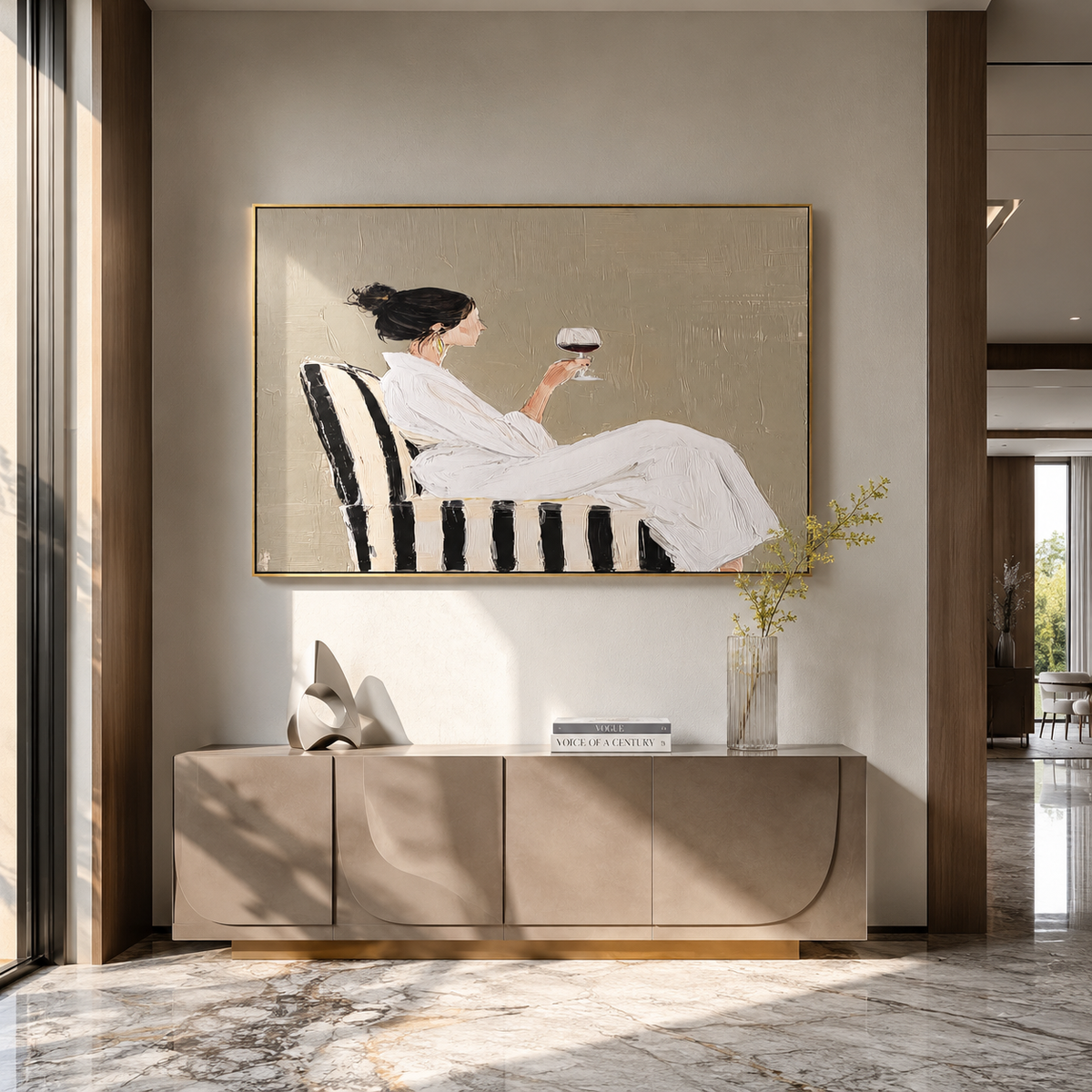 Wine Waits In White displayed in a warm contemporary interior