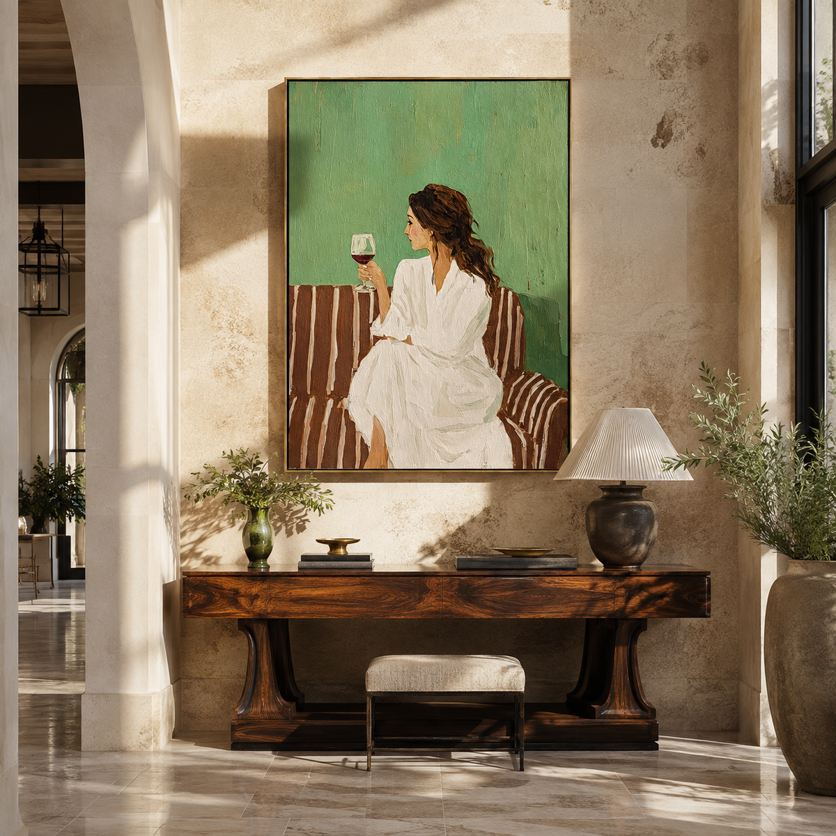 White Cup Faces Green displayed as a Retro Modern room focal point