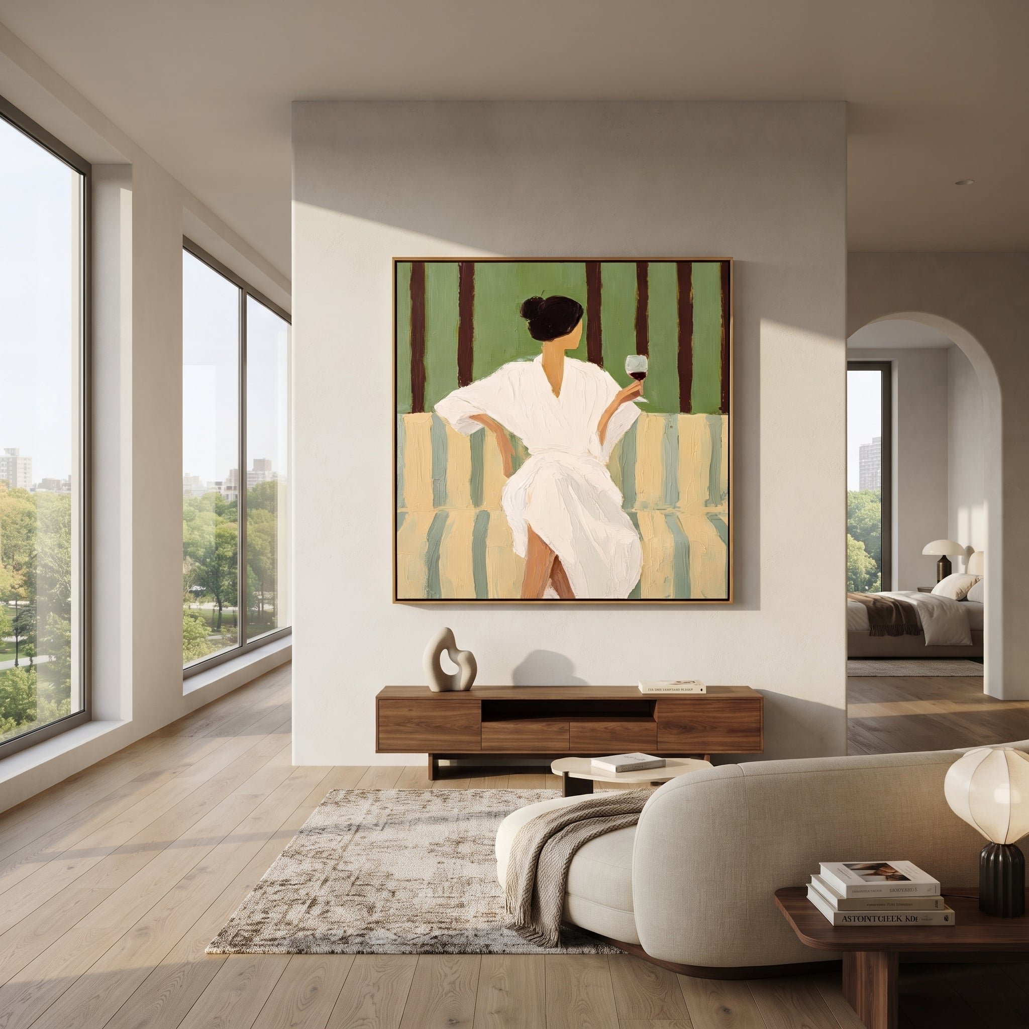 Striped Chair Guards Quiet displayed in a warm contemporary interior