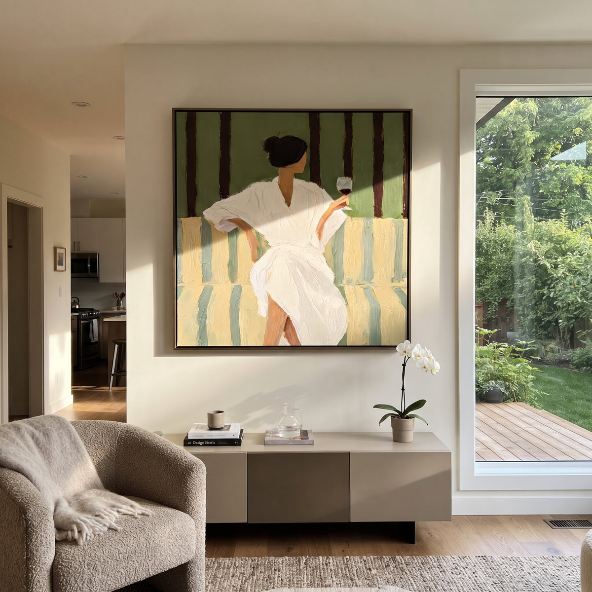 Striped Chair Guards Quiet styled with neutral modern furnishings