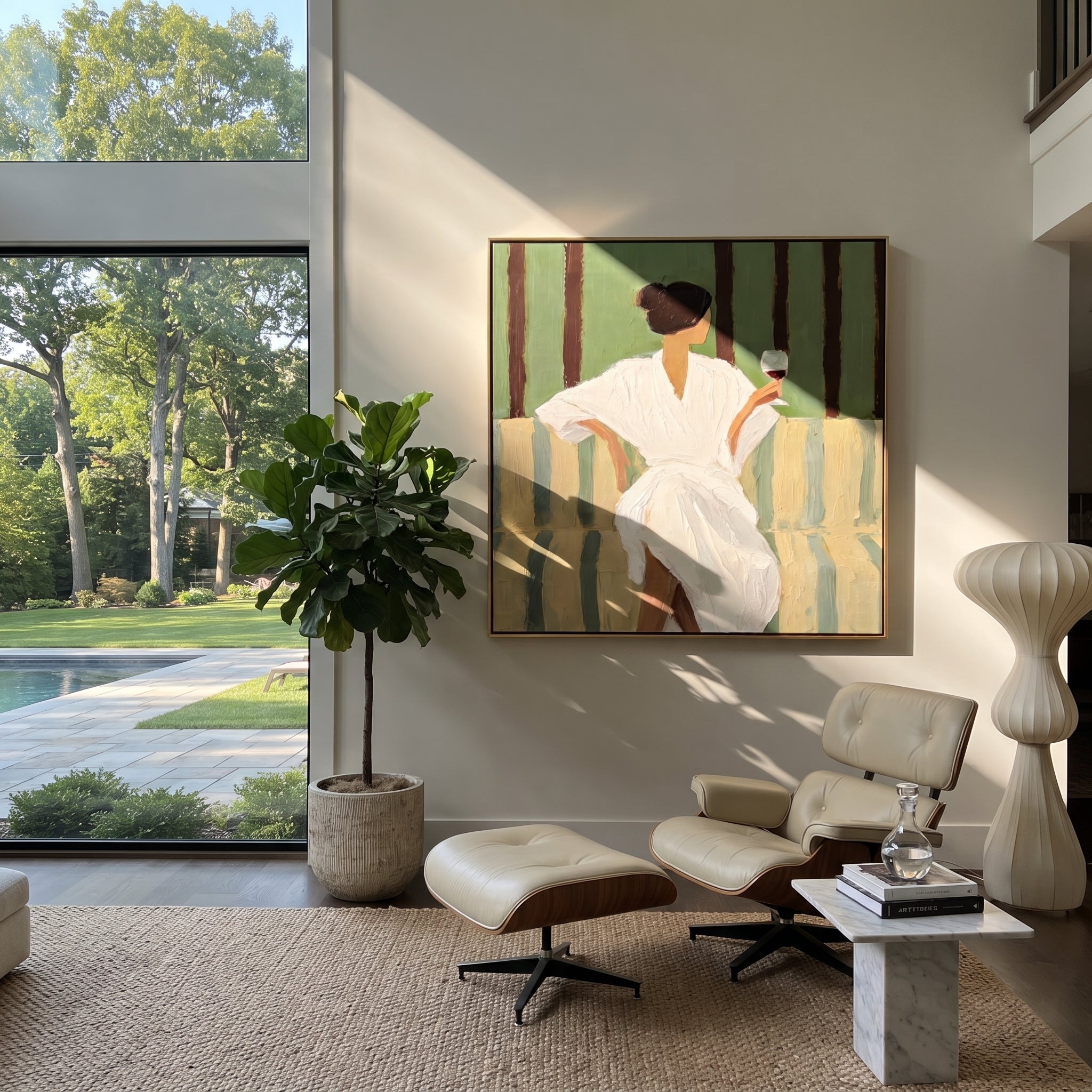 Striped Chair Guards Quiet displayed as a Retro Modern room focal point