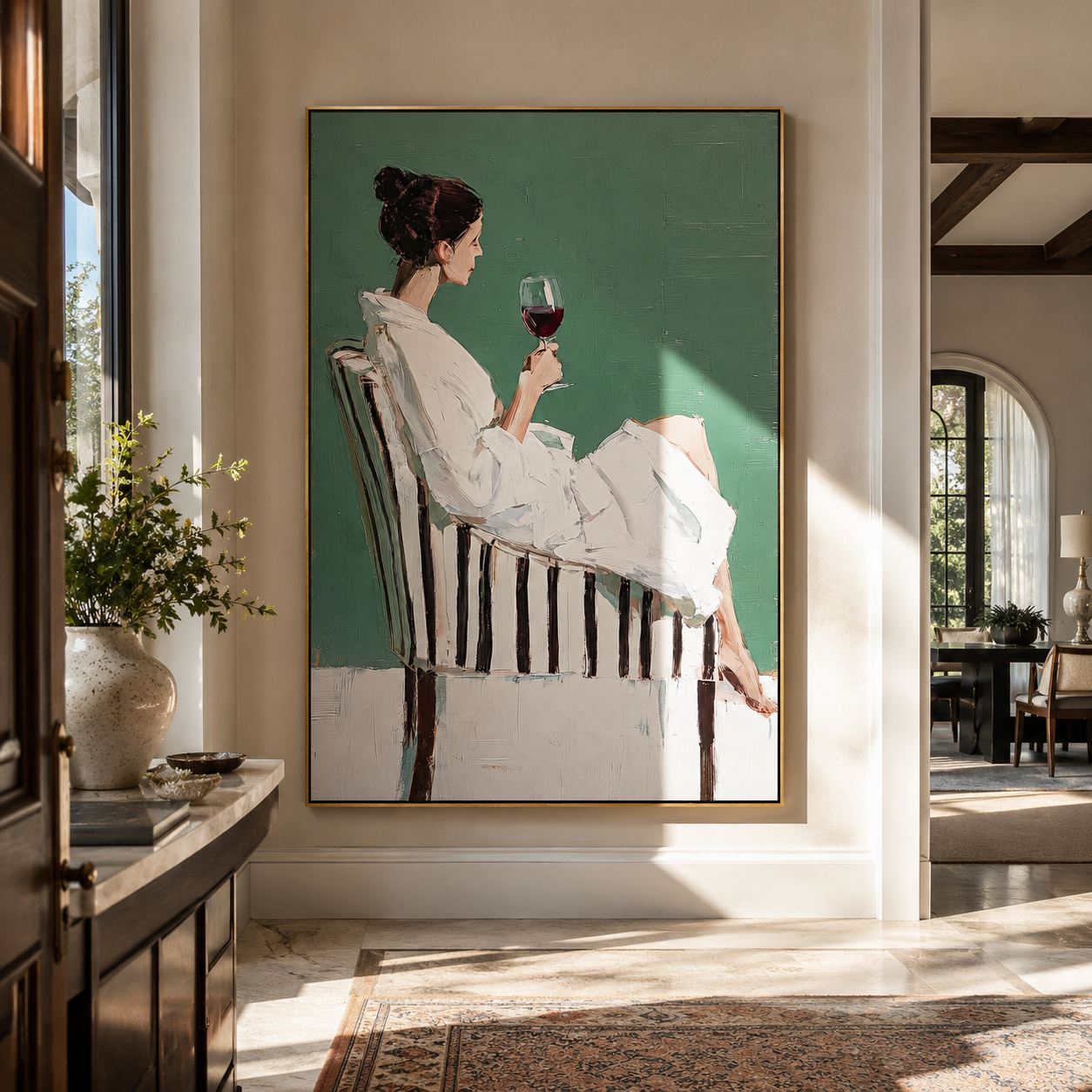 Red Wine Holds Evening displayed in a warm contemporary interior
