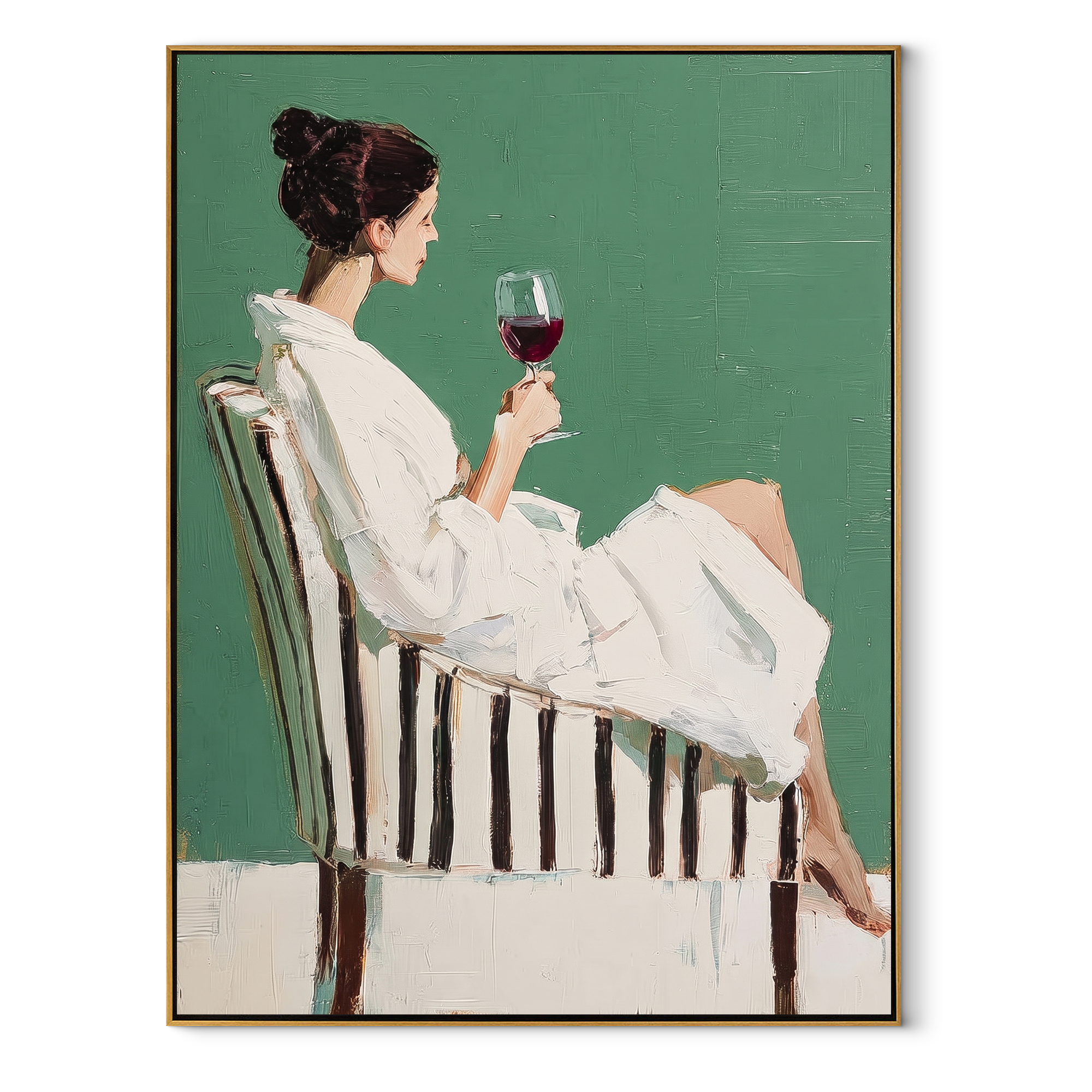 Red Wine Holds Evening textured figurative painting, vertical canvas artwork