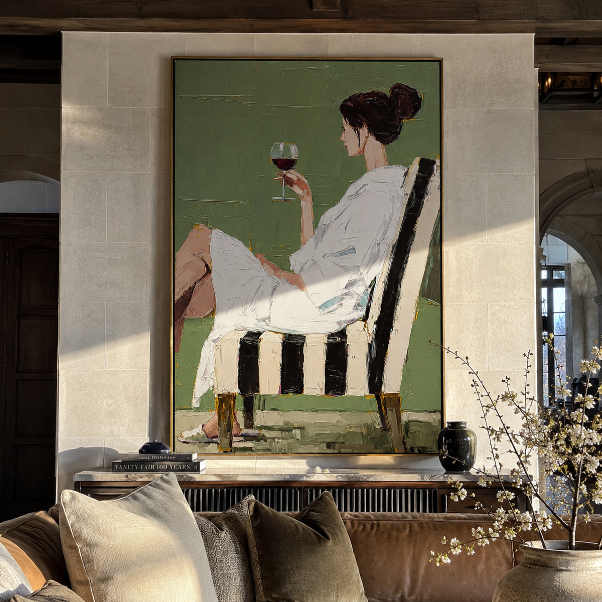 Green Room Keeps Wine displayed in a warm contemporary interior