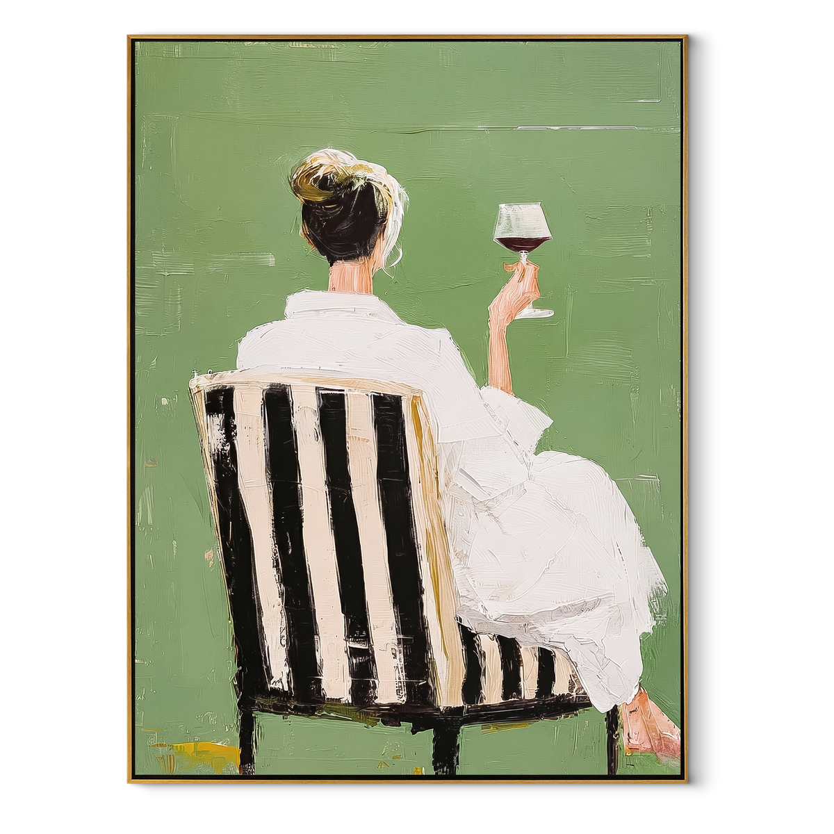 Wine Turns Toward Green textured figurative painting, vertical canvas artwork