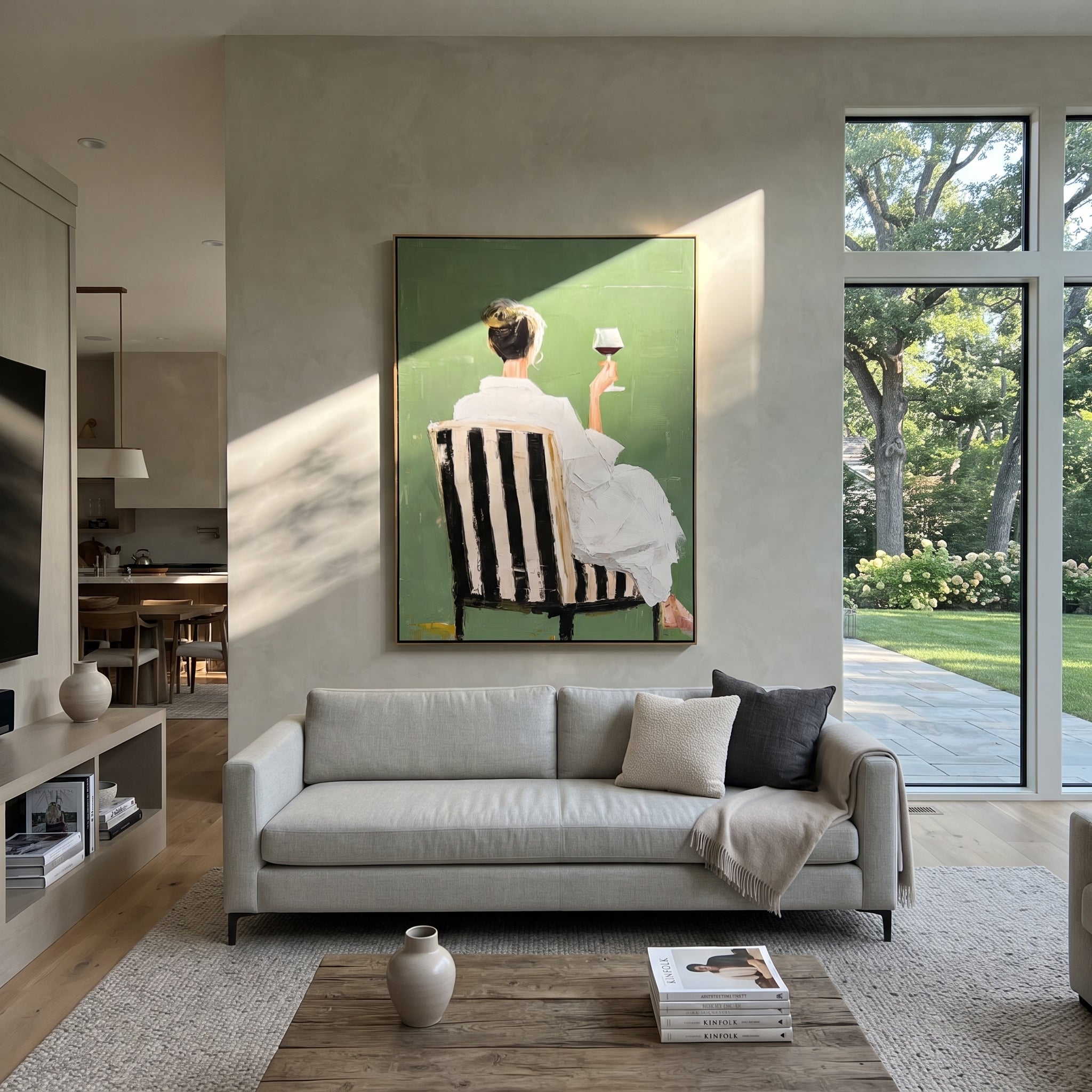 Wine Turns Toward Green presented above a contemporary console