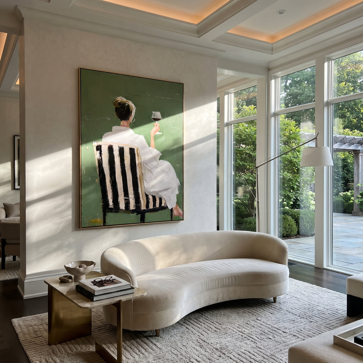 Wine Turns Toward Green displayed as a Retro Modern room focal point