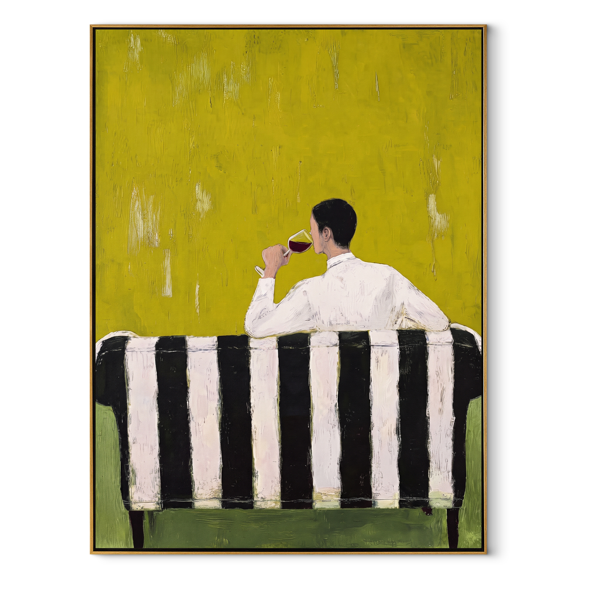 Small Figure Faces Mustard textured figurative painting, vertical canvas artwork
