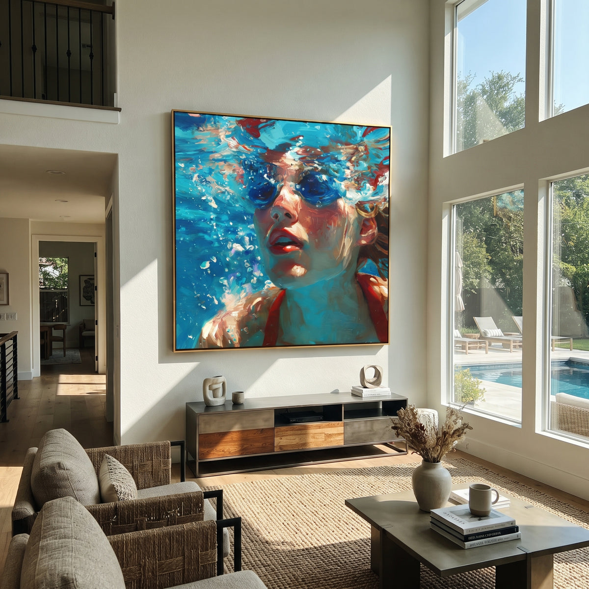 Coral Drifts Around Her displayed in a warm contemporary interior
