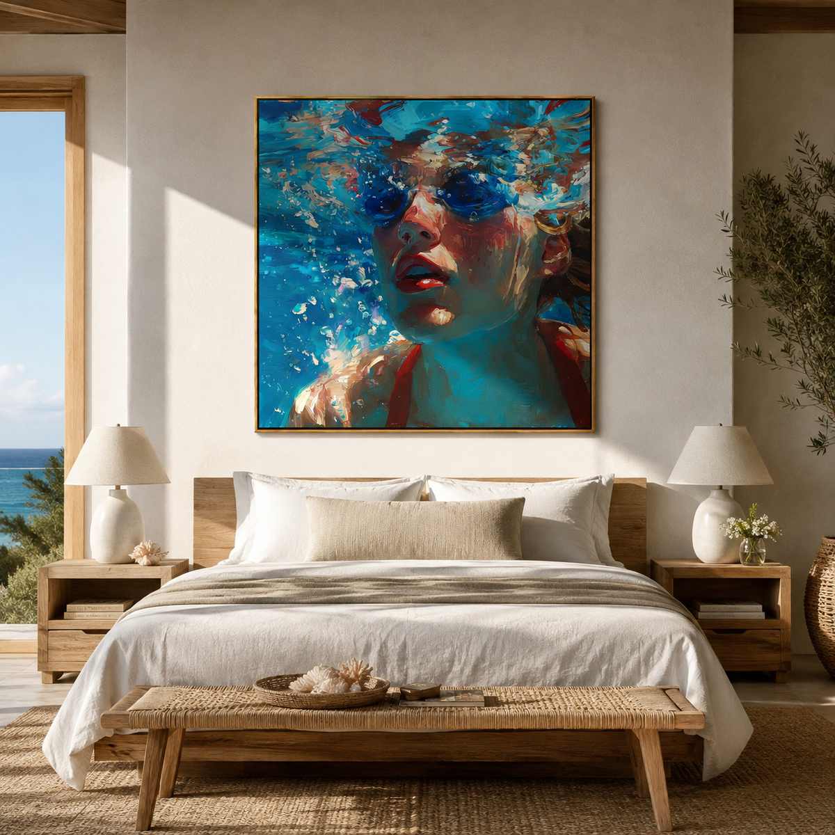 Coral Drifts Around Her displayed as a Retro Modern room focal point