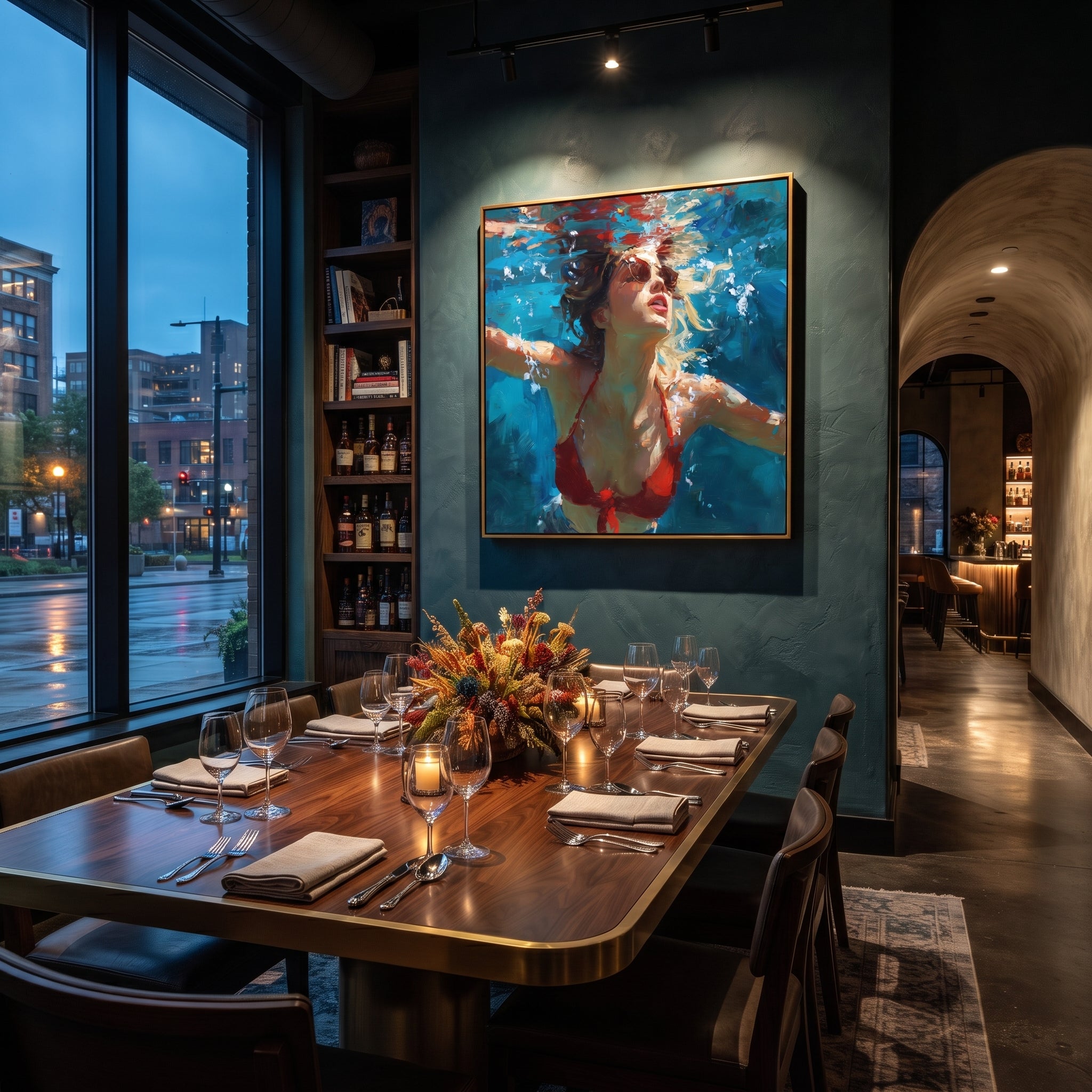 Red Lips Enter Water displayed as a Retro Modern room focal point