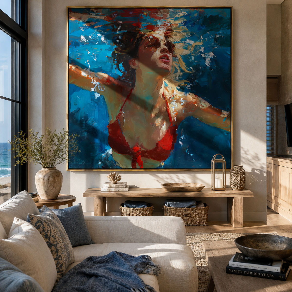 Red Lips Enter Water styled in a layered residential interior
