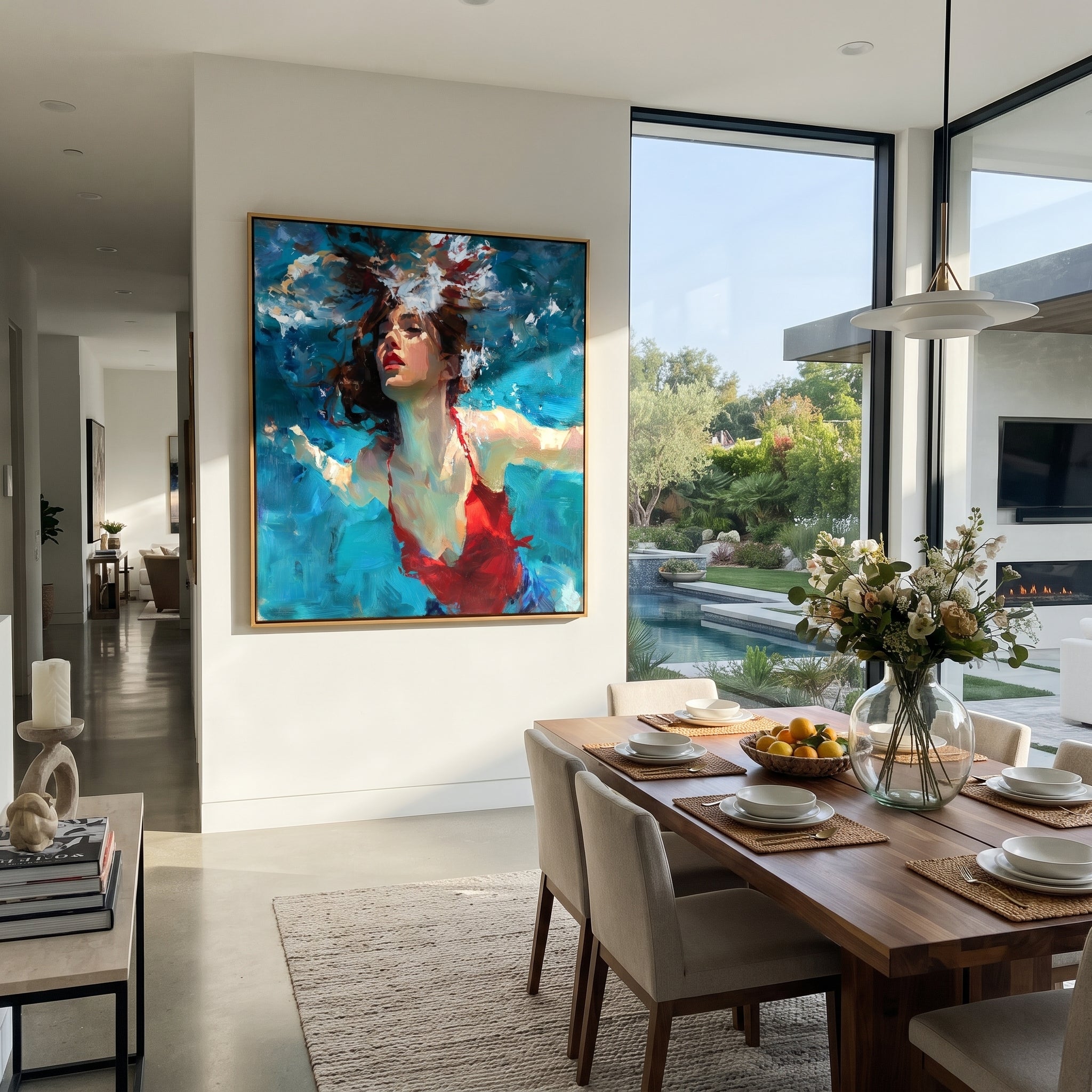 White Collar Meets Current presented above a contemporary console