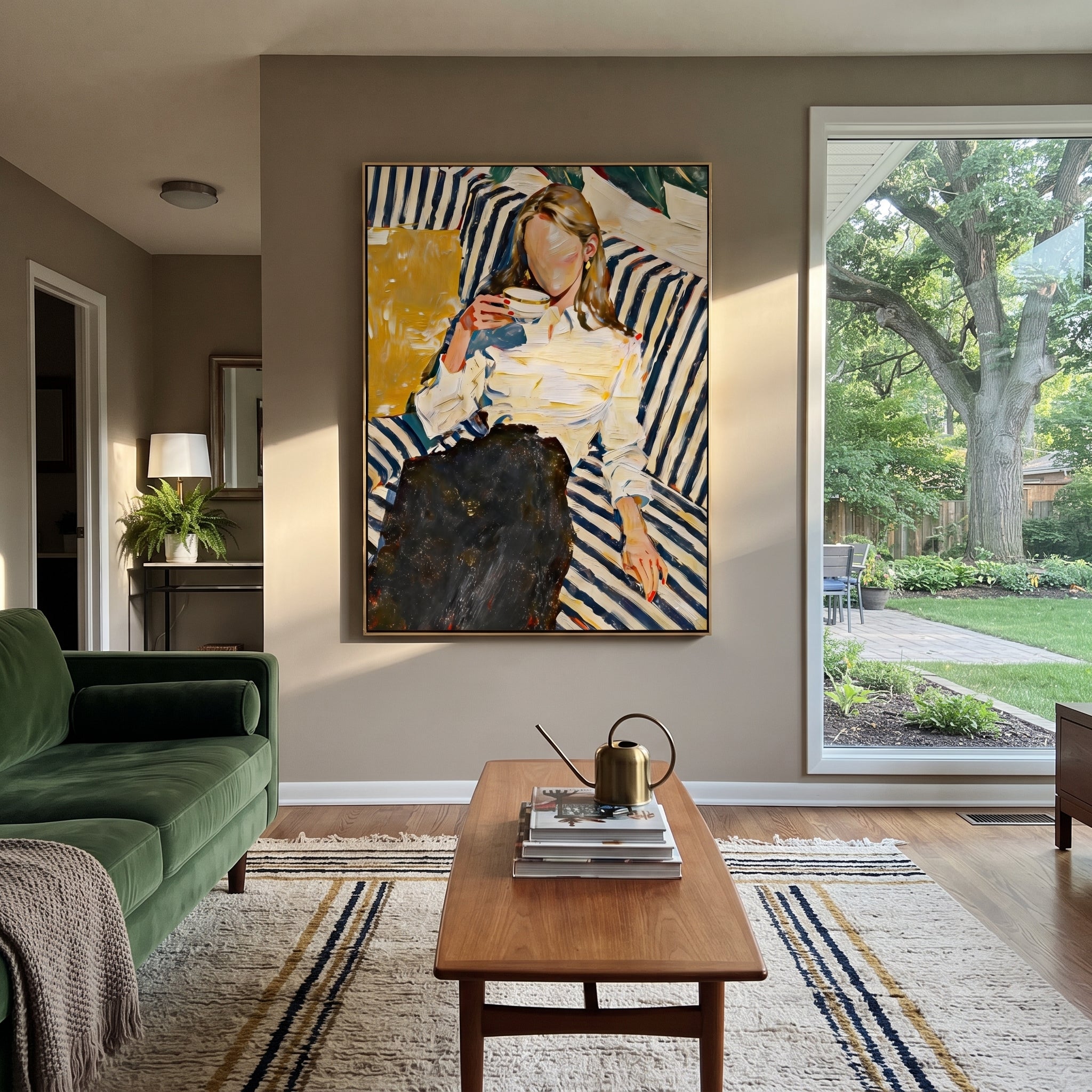 Blue Stripes Fold Inward styled with neutral modern furnishings