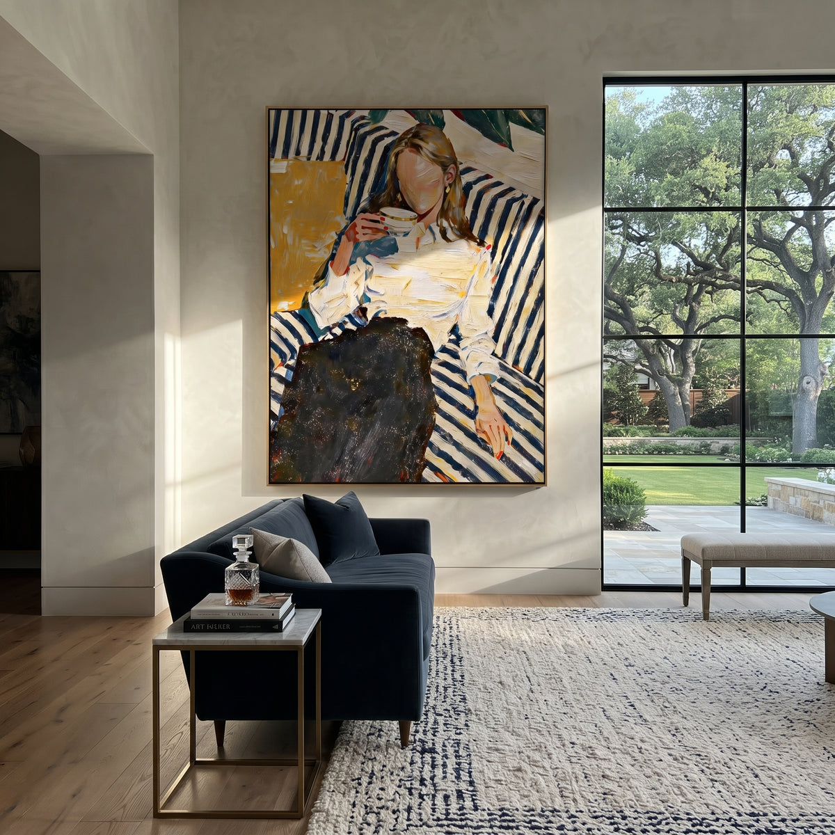Blue Stripes Fold Inward presented above a contemporary console