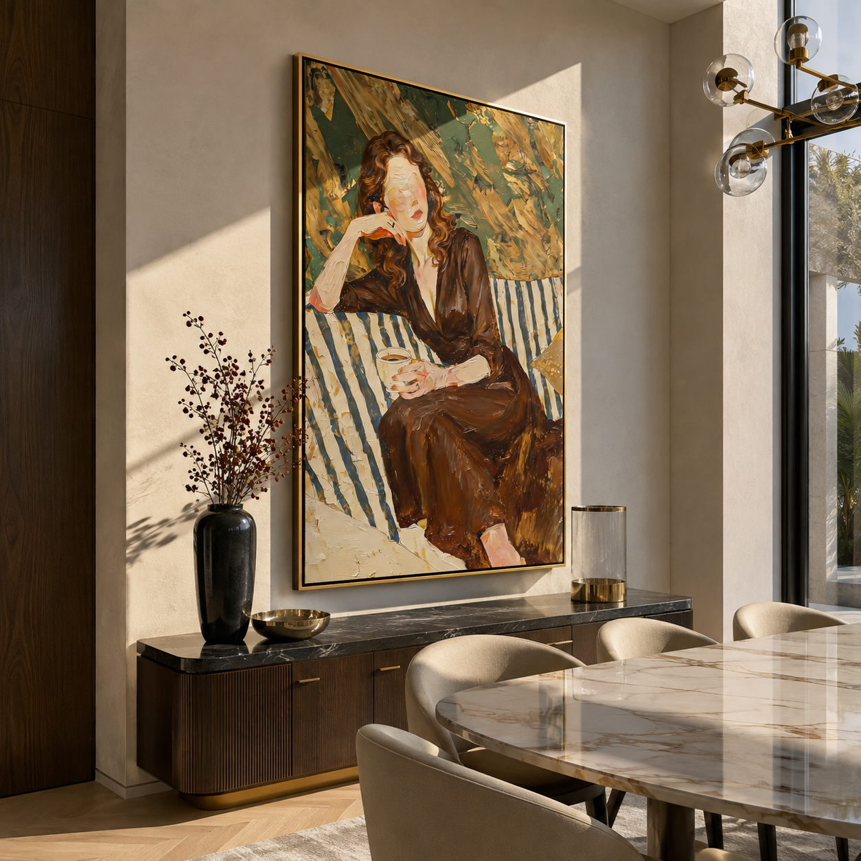 Red Hair Meets Ochre displayed in a warm contemporary interior
