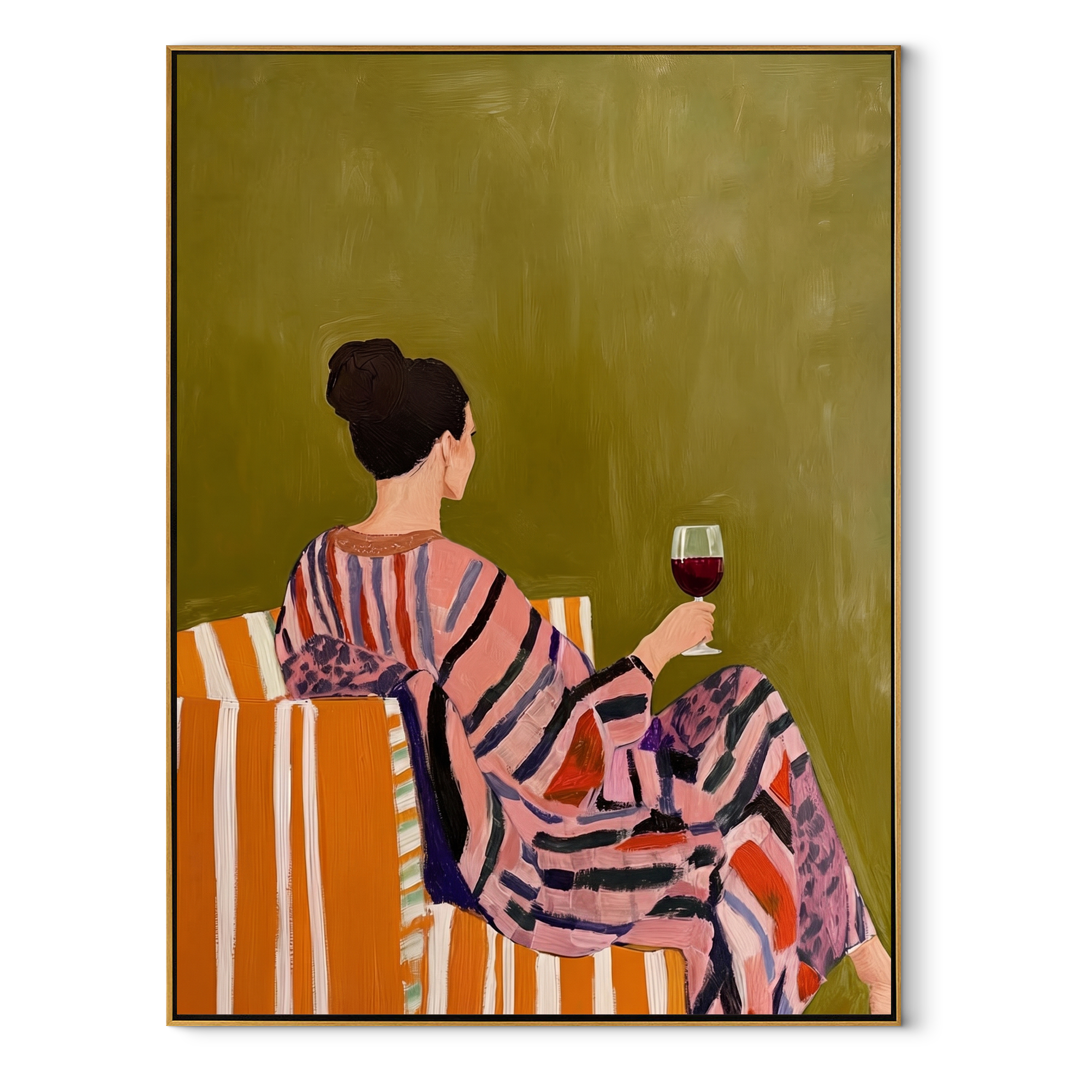 Red Wine Faces Mustard textured figurative painting, vertical canvas artwork