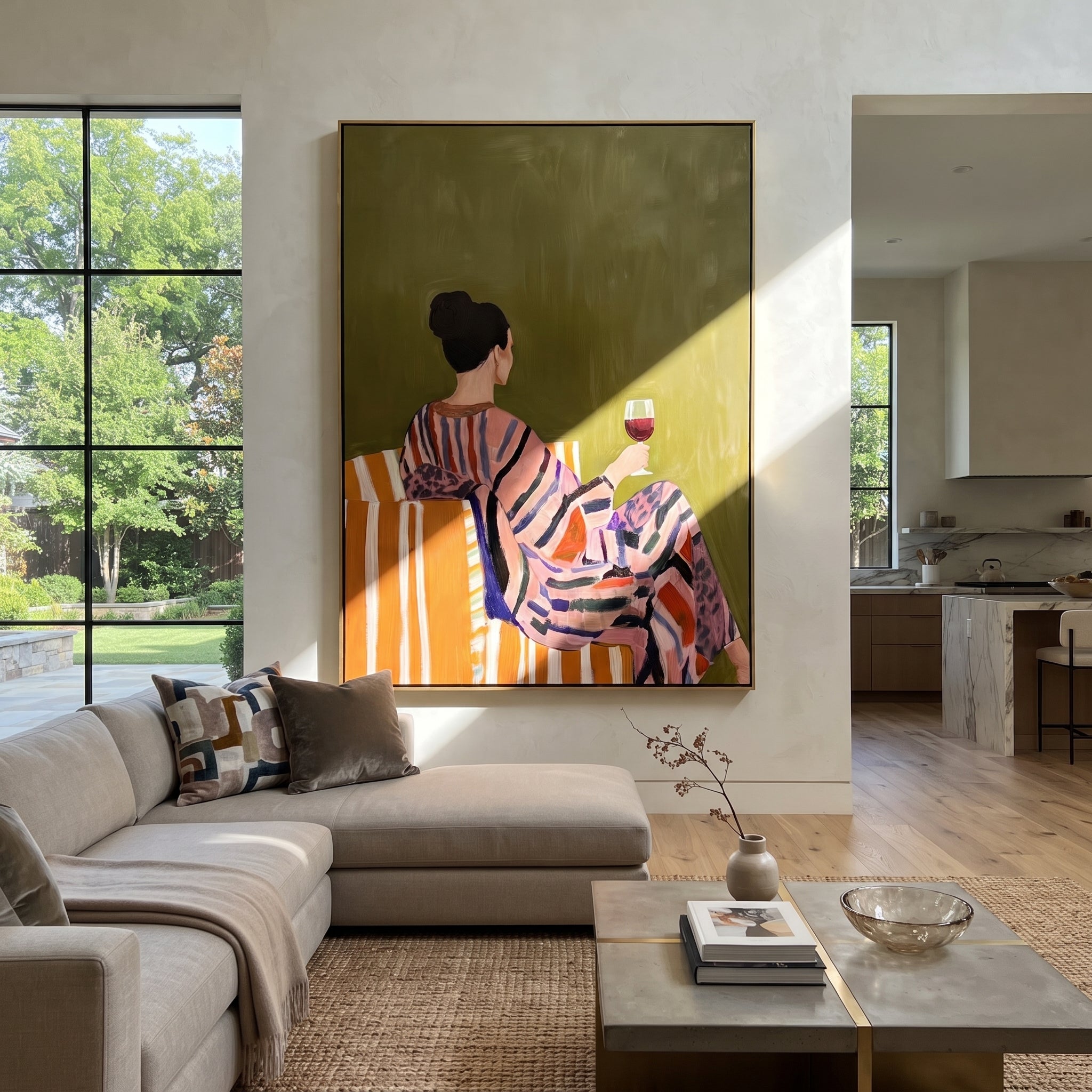 Red Wine Faces Mustard styled in a layered residential interior