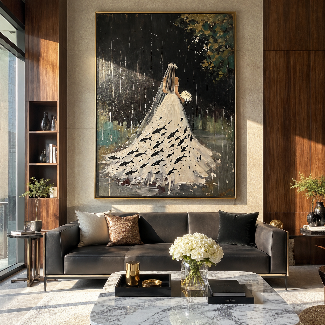 White Gown Finds Night displayed as a Retro Modern room focal point