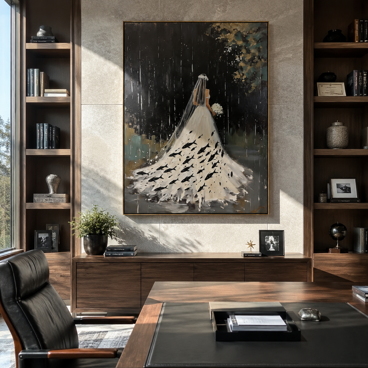 White Gown Finds Night styled in a layered residential interior