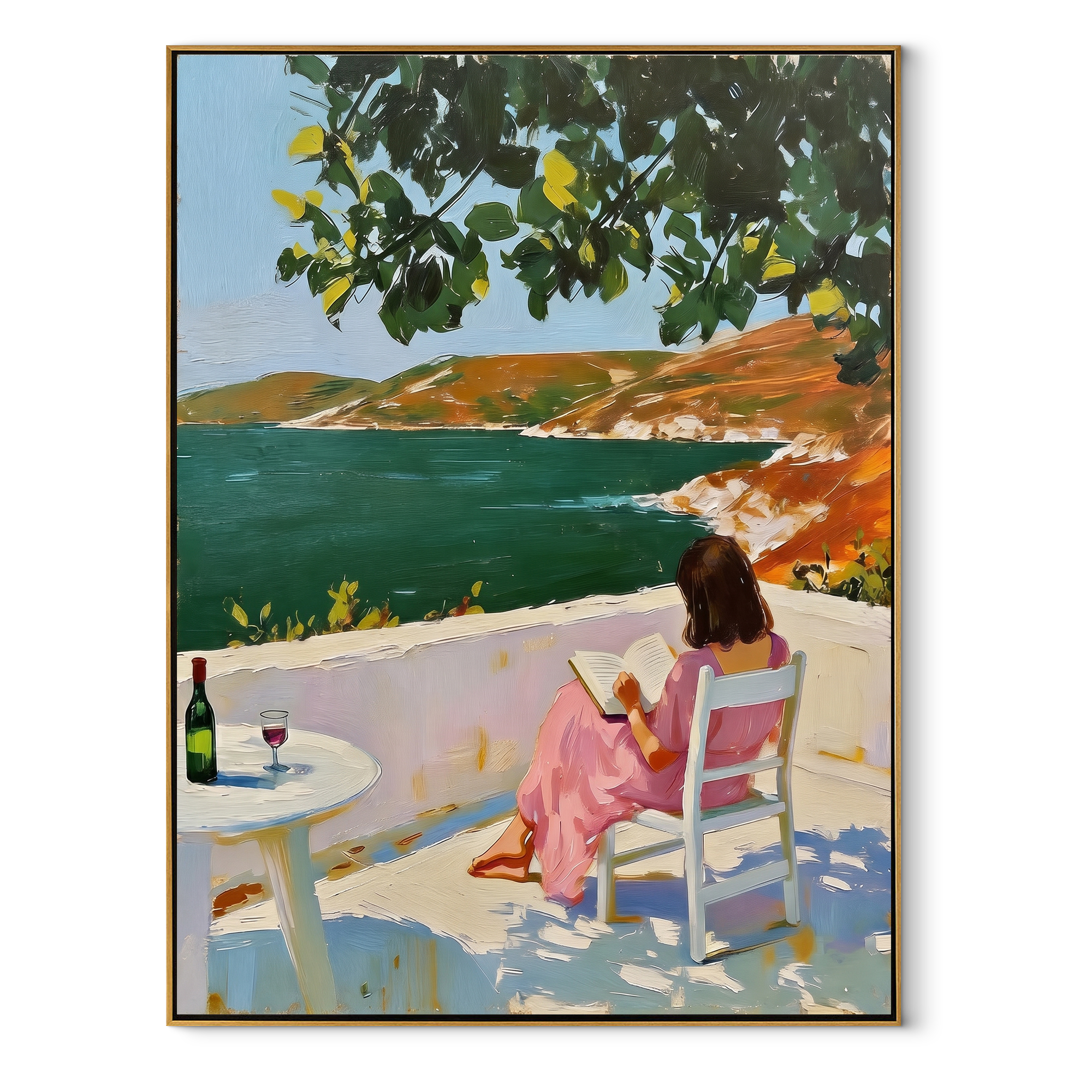 Lake Light Keeps Company textured figurative painting, vertical canvas artwork