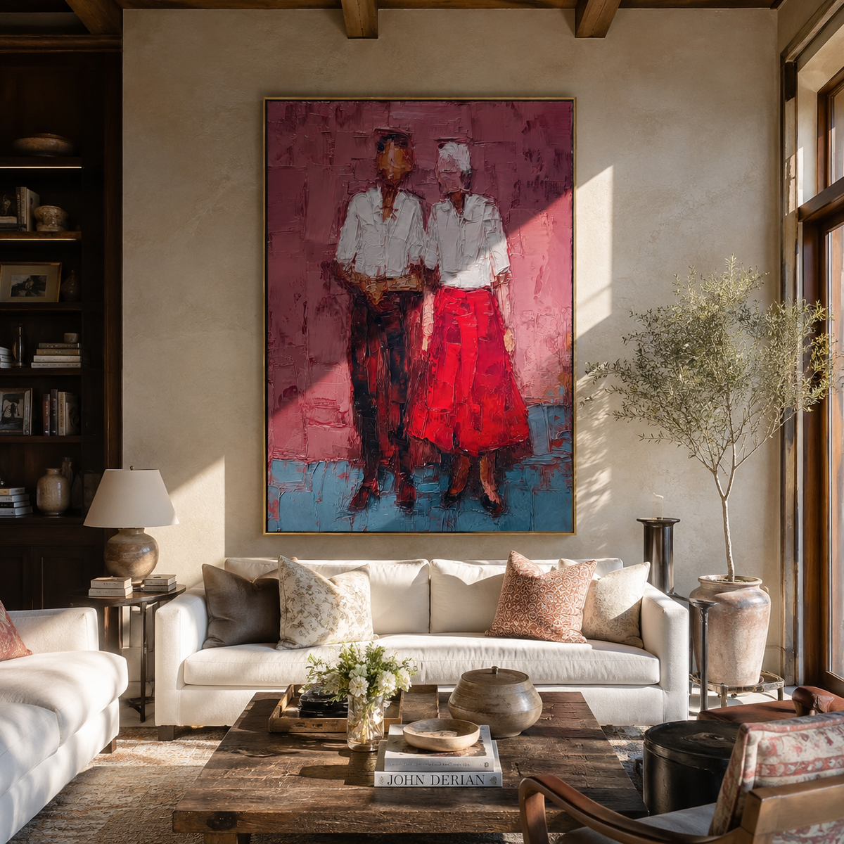 Two Women Wear Scarlet presented above a contemporary console