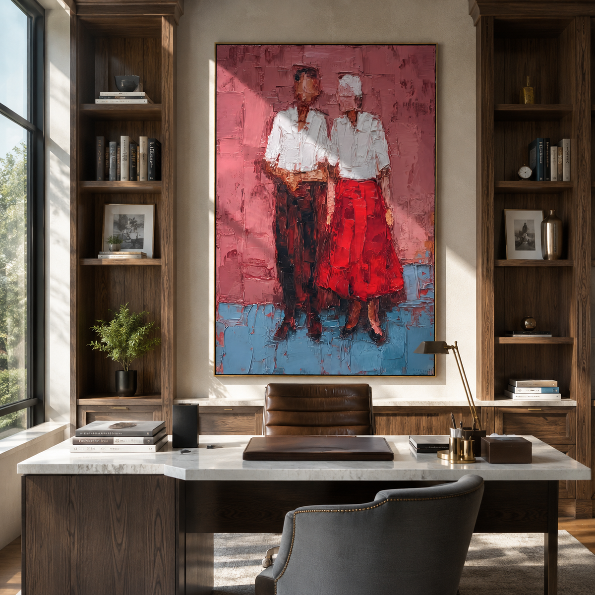 Two Women Wear Scarlet displayed as a Retro Modern room focal point
