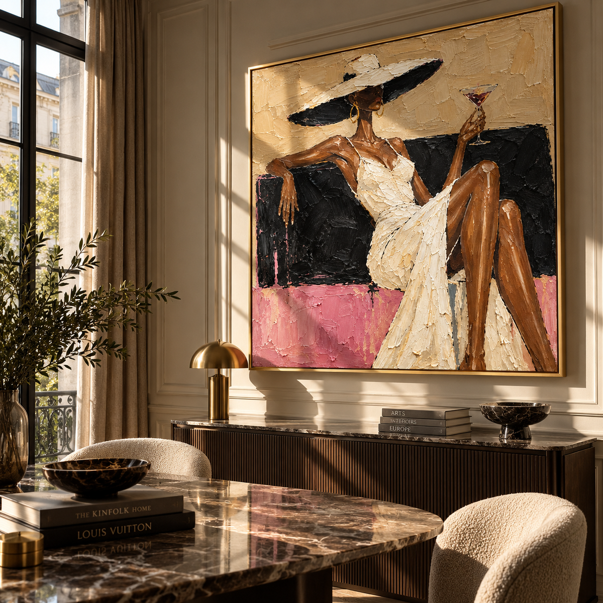 Ivory Brim After Dark – textured square painting displayed in a refined interior
