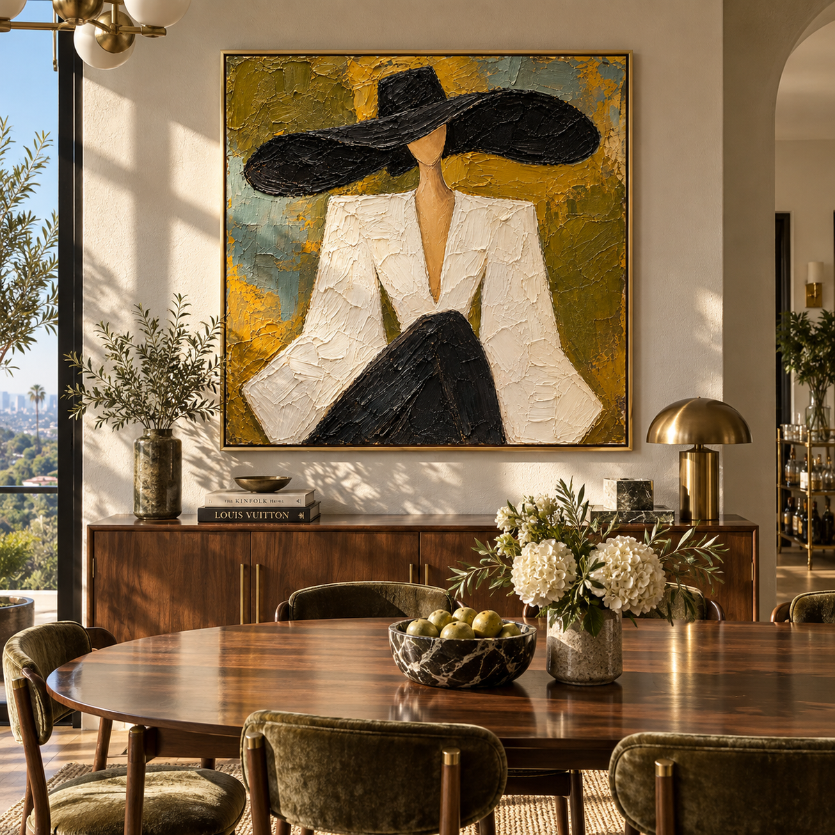 Mustard Room Black Brim – textured fashion artwork shown in an alternate interior setting