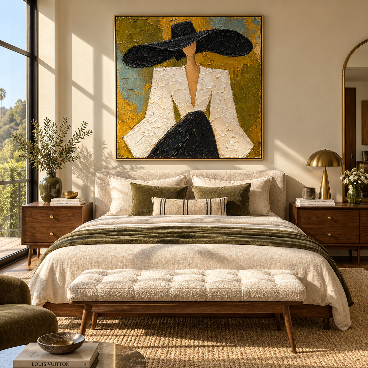 Mustard Room Black Brim – textured square painting displayed in a refined interior