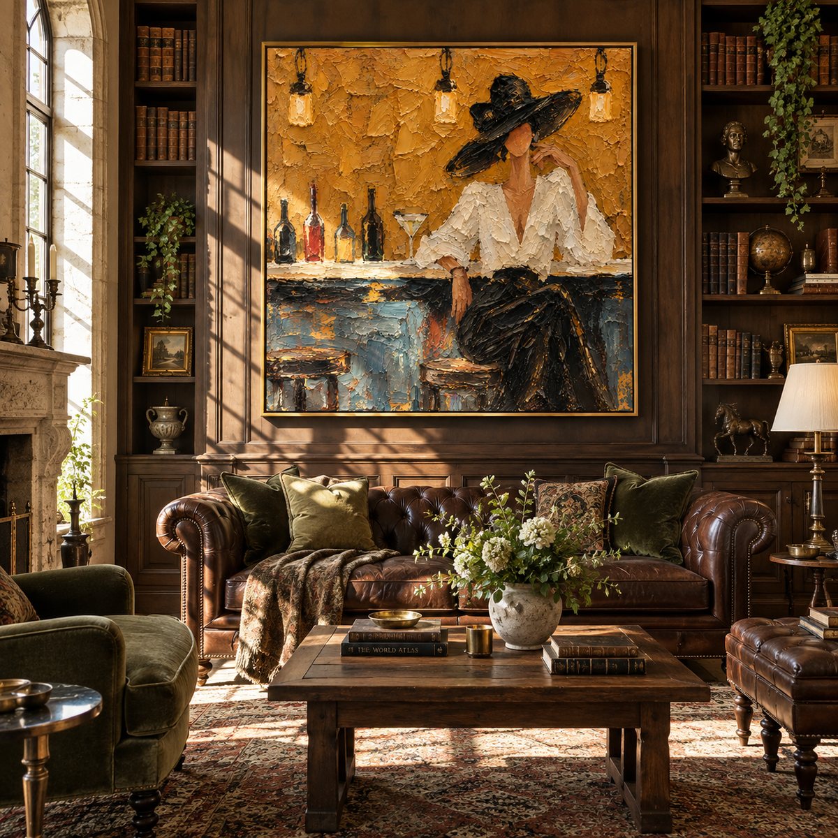 Amber Bar Cocktail Hour – textured fashion artwork shown in an alternate interior setting
