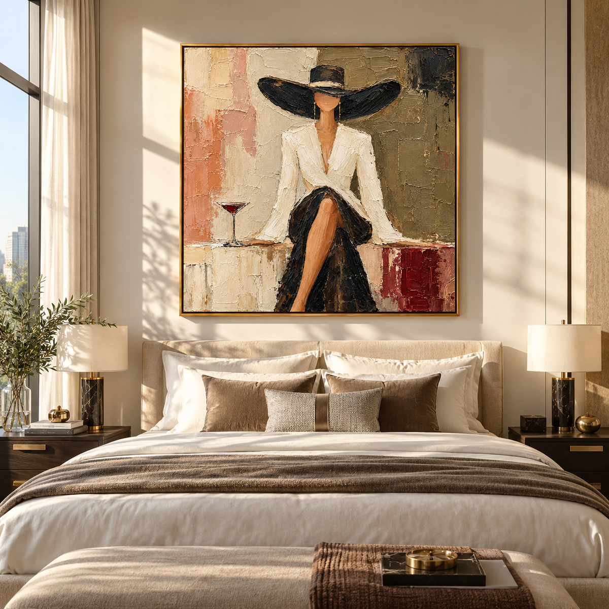 Burgundy Table White Blazer – textured fashion artwork shown in an alternate interior setting