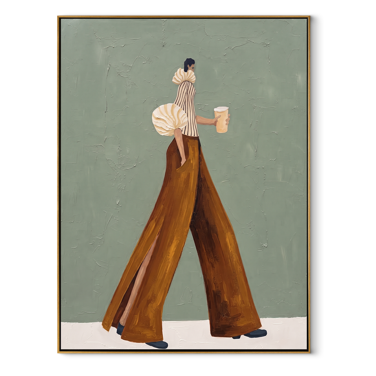 Sage Street Coffee – vertical retro fashion painting in a wood frame on white