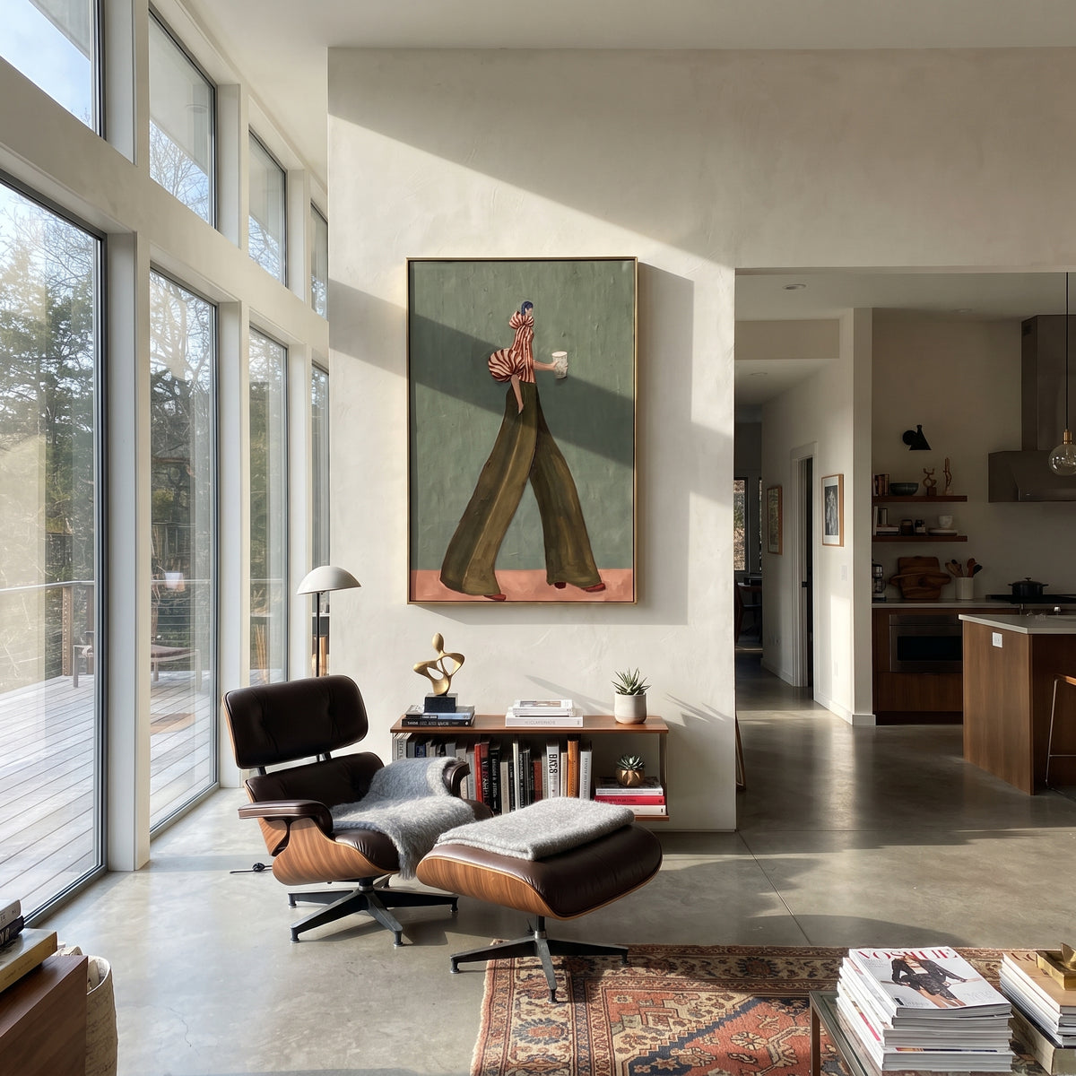 Striped Steps in Olive – vertical fashion wall art styled with contemporary furnishings