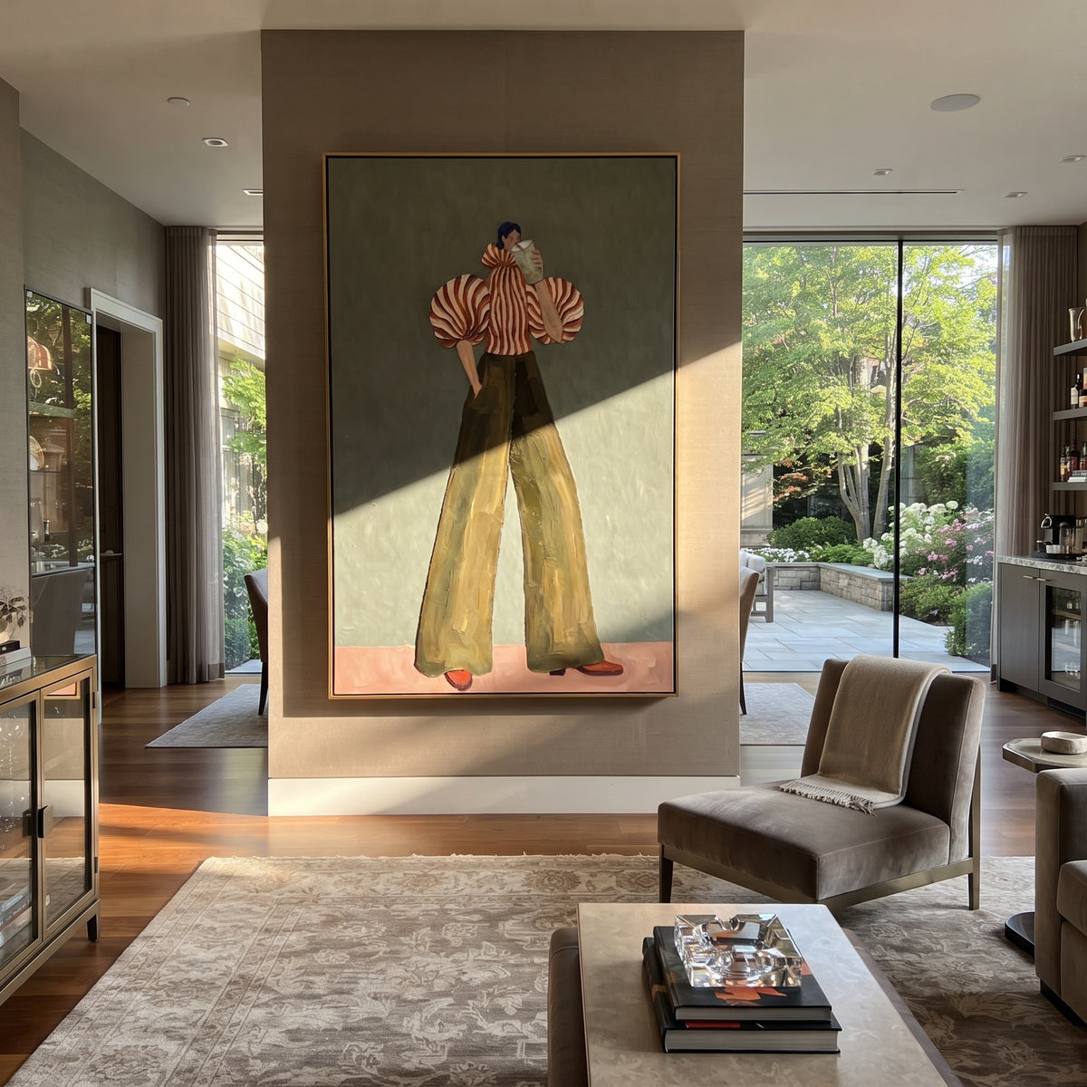 Puffed Stripes at Dusk – vertical fashion wall art styled with contemporary furnishings