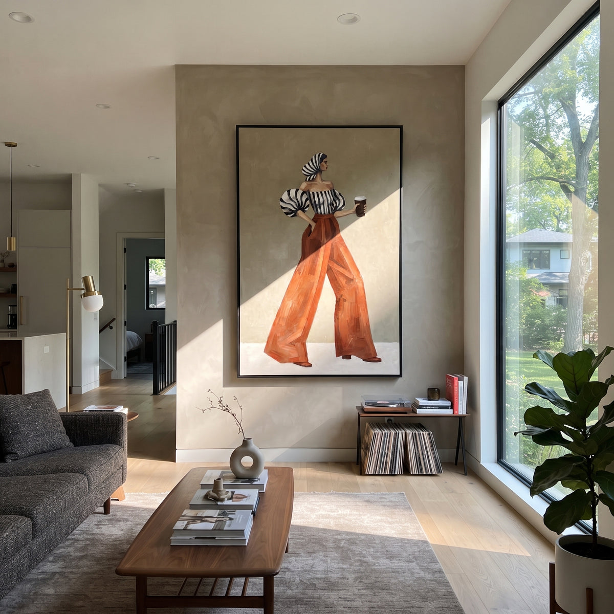 Espresso in Scarlet – textured vertical portrait presented in a coordinated room