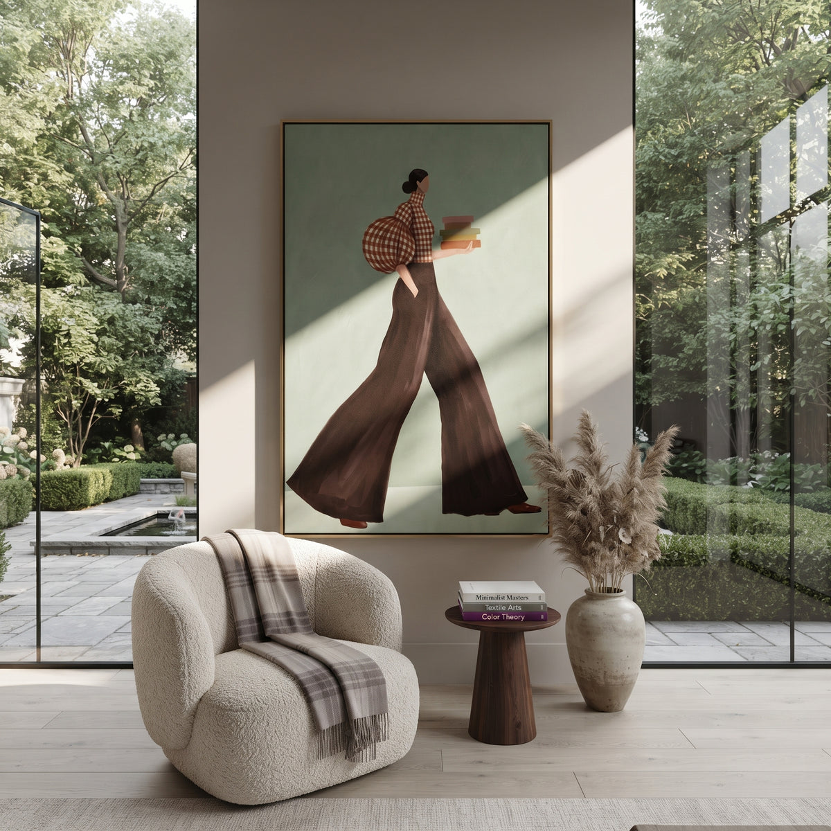 Books Across Sage – vertical fashion wall art styled with contemporary furnishings