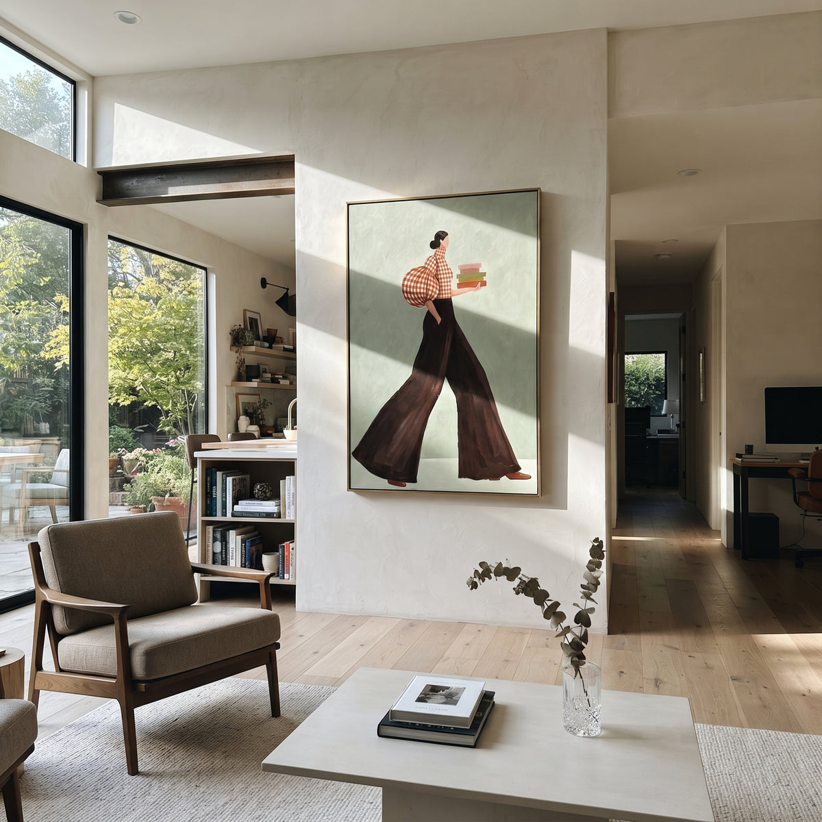 Books Across Sage – textured vertical portrait presented in a coordinated room