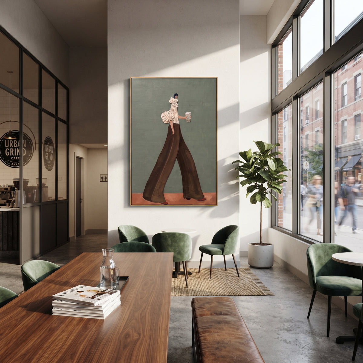 Chocolate Steps Grey Morning – vertical fashion wall art styled with contemporary furnishings
