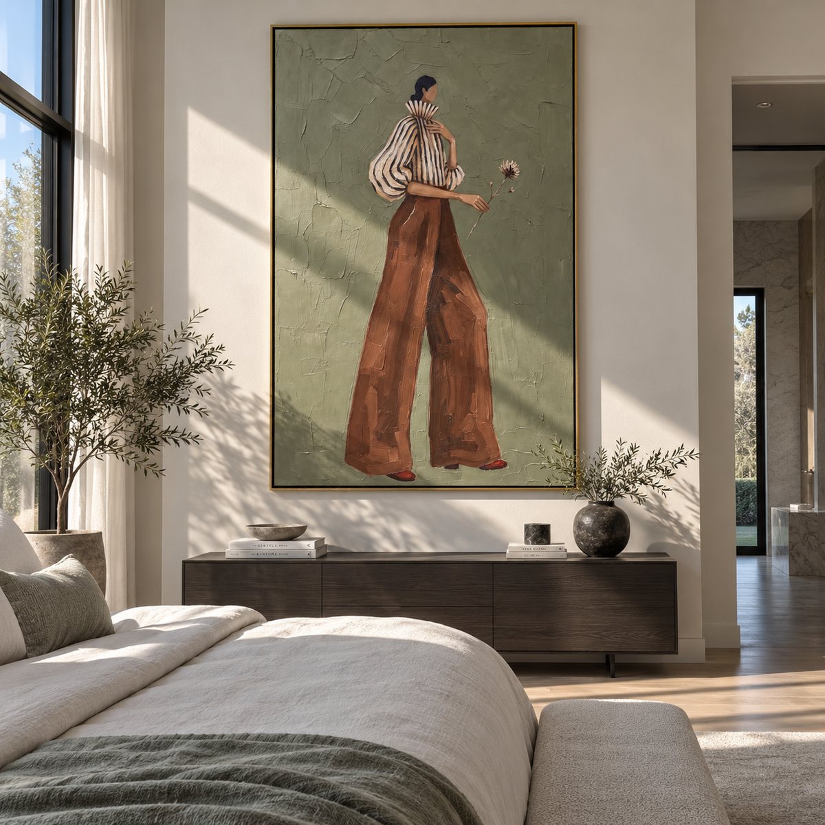 Wildflower Through Sage – vertical fashion wall art styled with contemporary furnishings