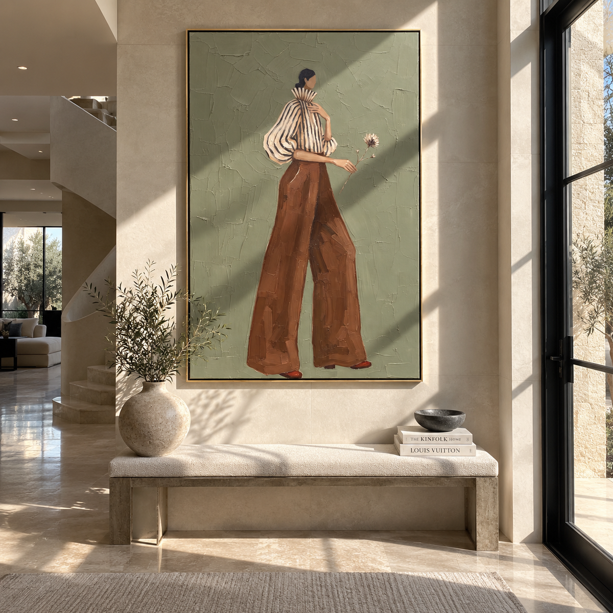 Wildflower Through Sage – mid-century woman painting displayed in a refined interior