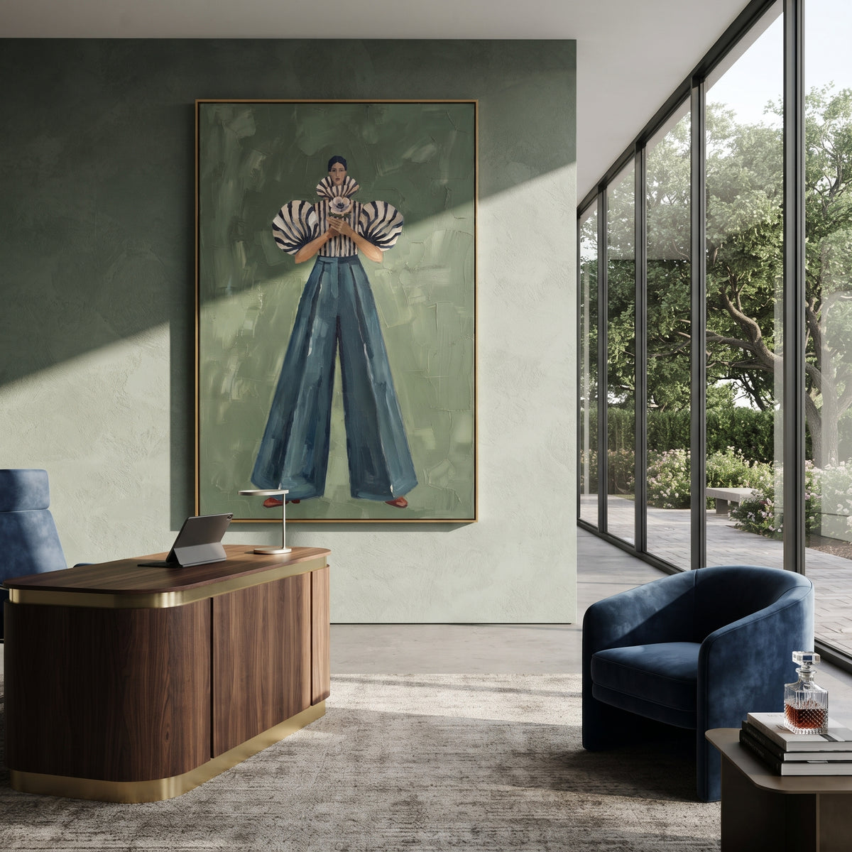 Bloom Held at Heart – textured vertical portrait presented in a coordinated room