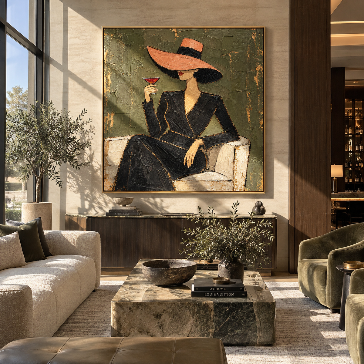 Rose Brim Before Midnight displayed with natural materials and modern decor