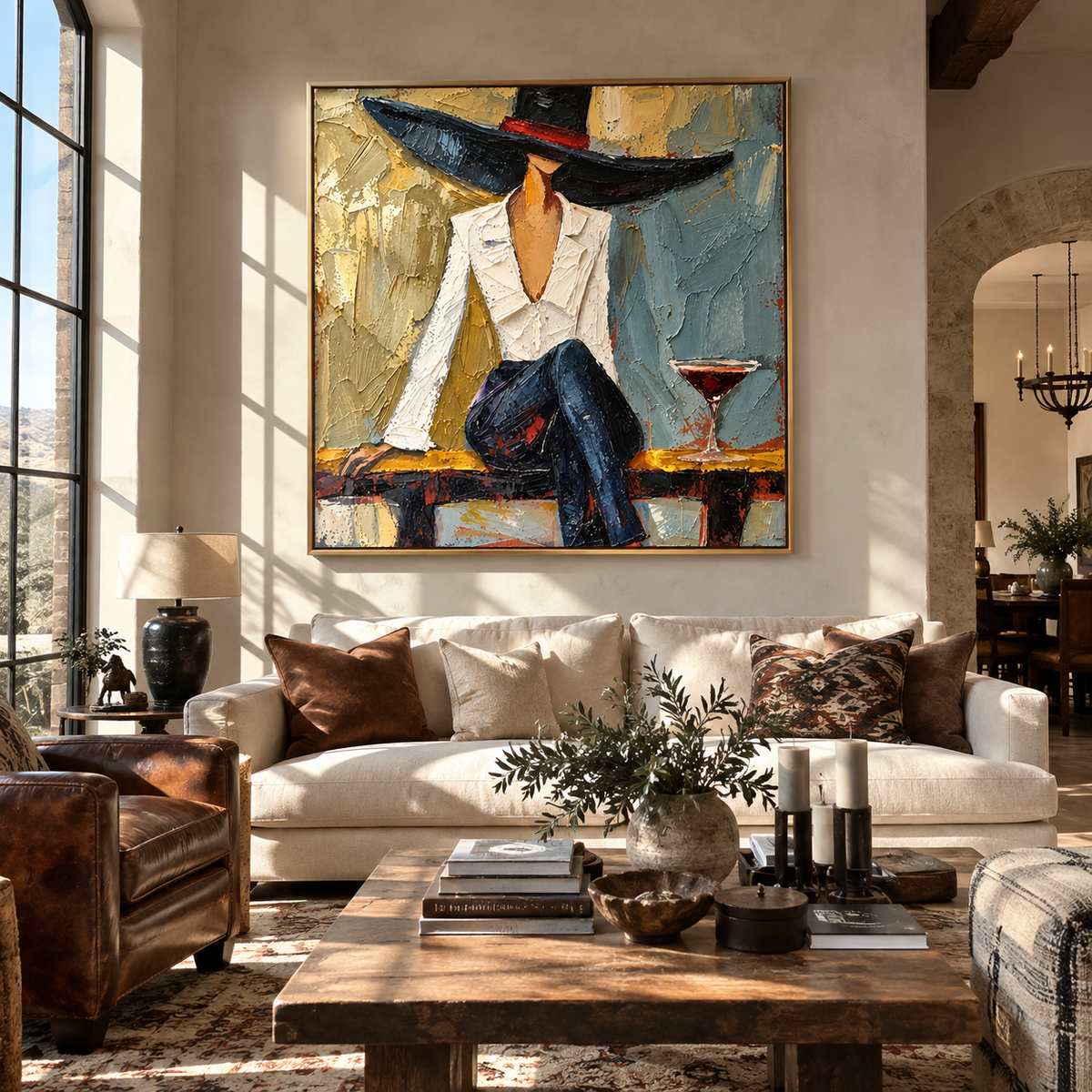 Ivory Jacket Black Brim square painting styled as a refined focal point